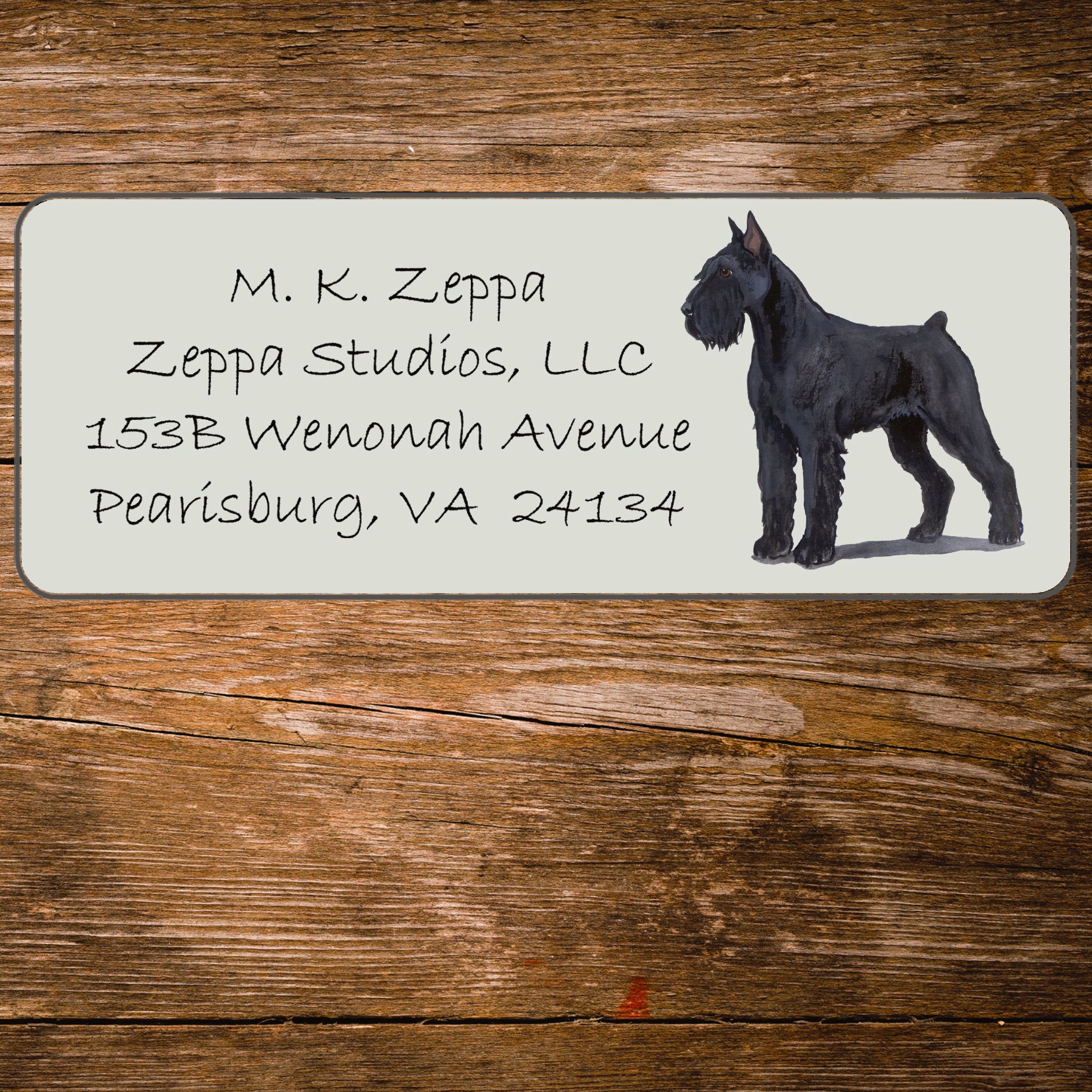 Return address label with a Giant Schnauzer illustration