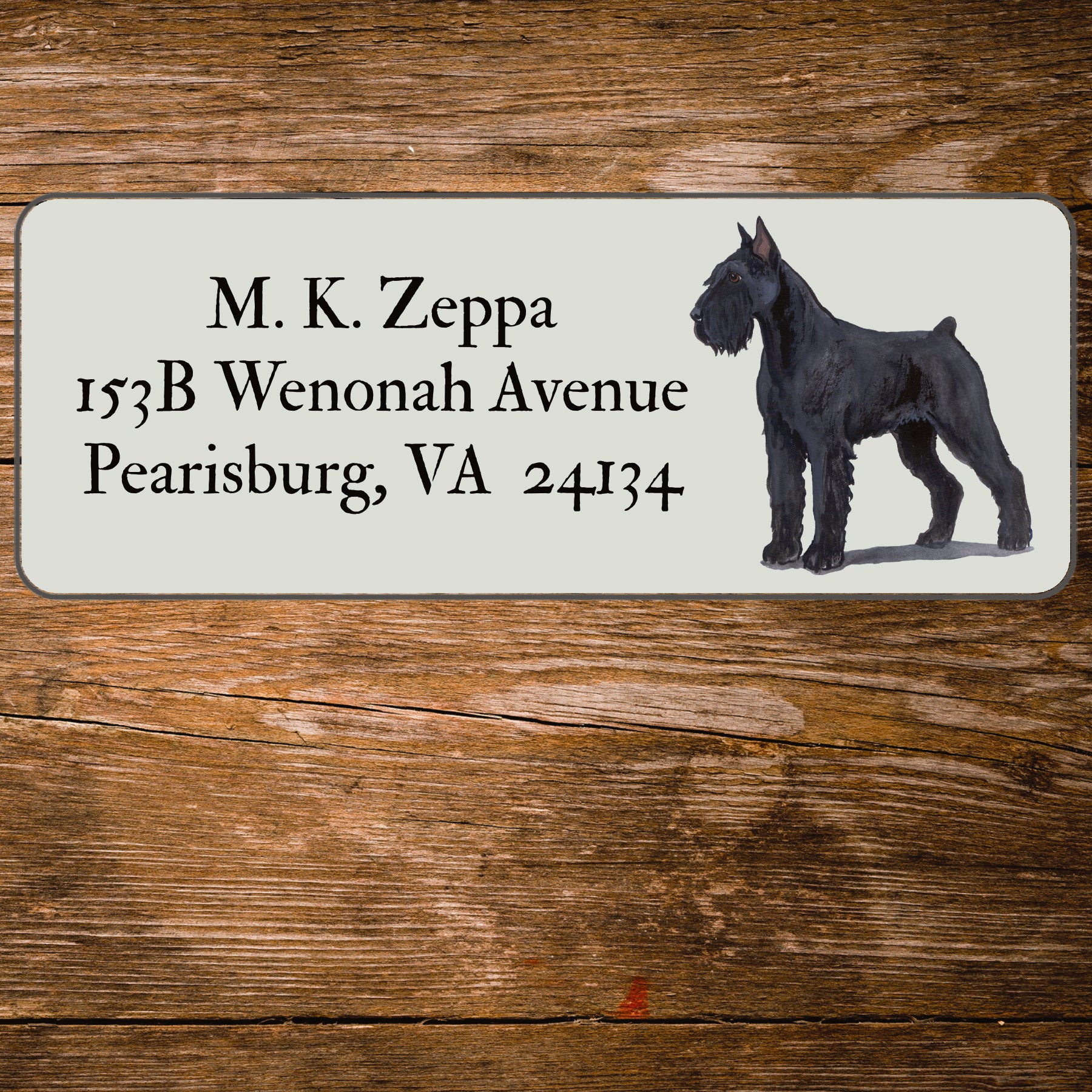 Return address label with a Giant Schnauzer illustration