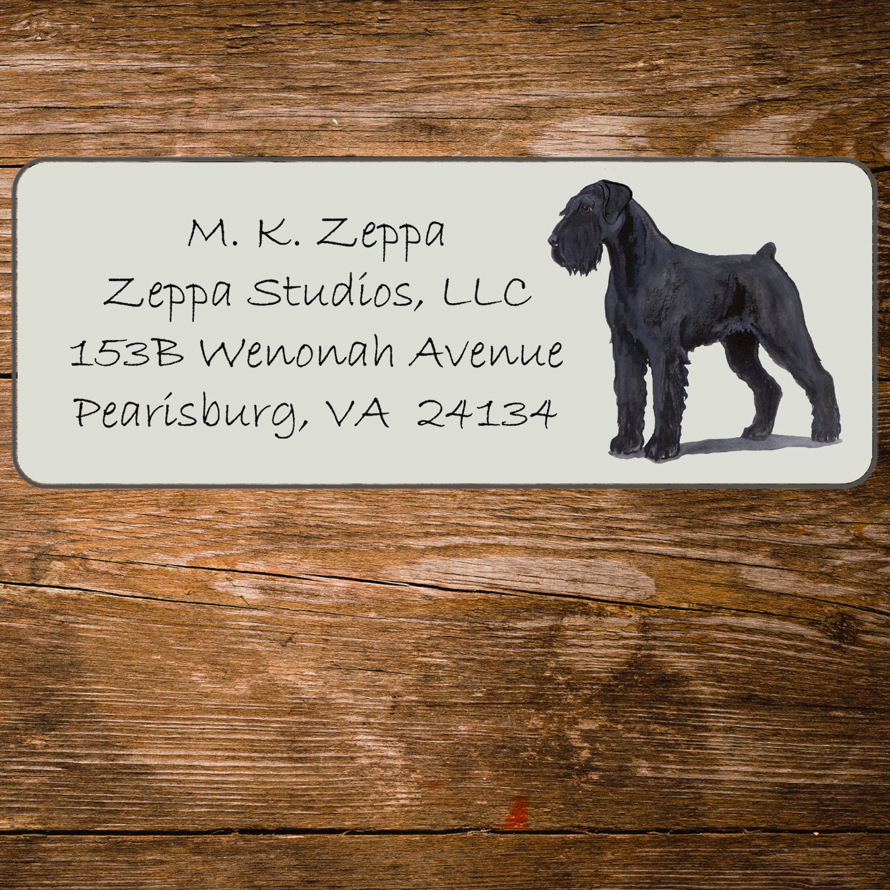Return address label with a Giant Schnauzer illustration