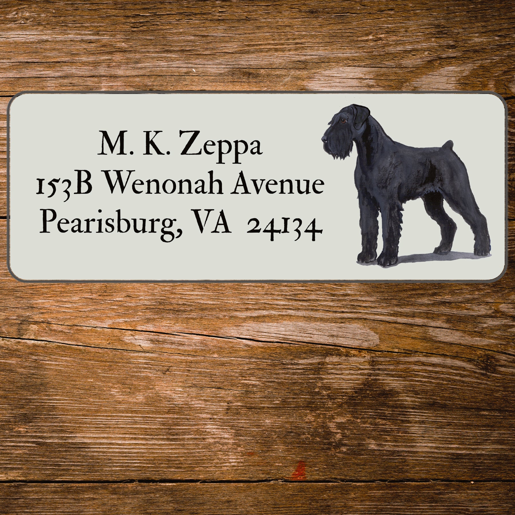 Return address label with a Giant Schnauzer illustration