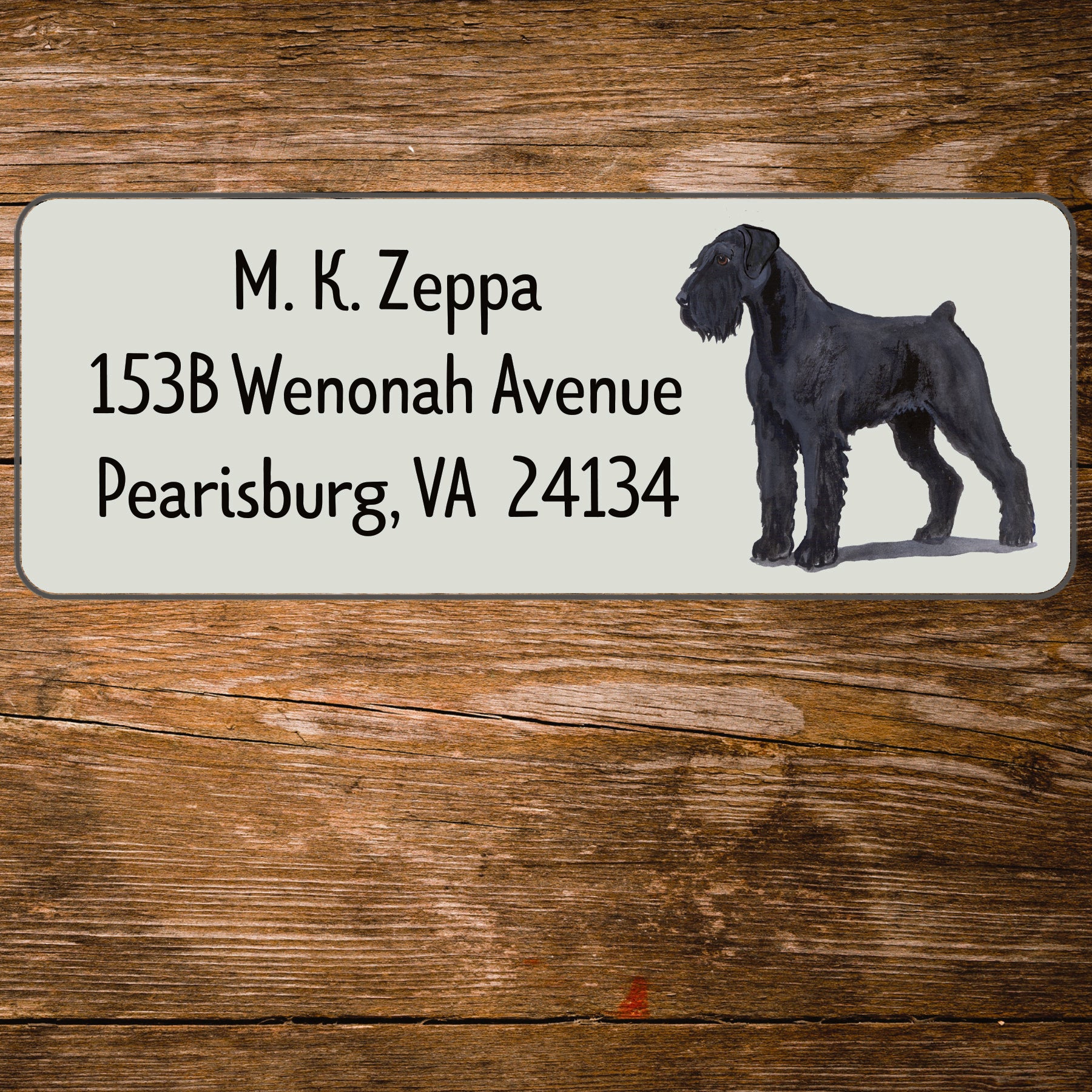 Return address label with a Giant Schnauzer illustration
