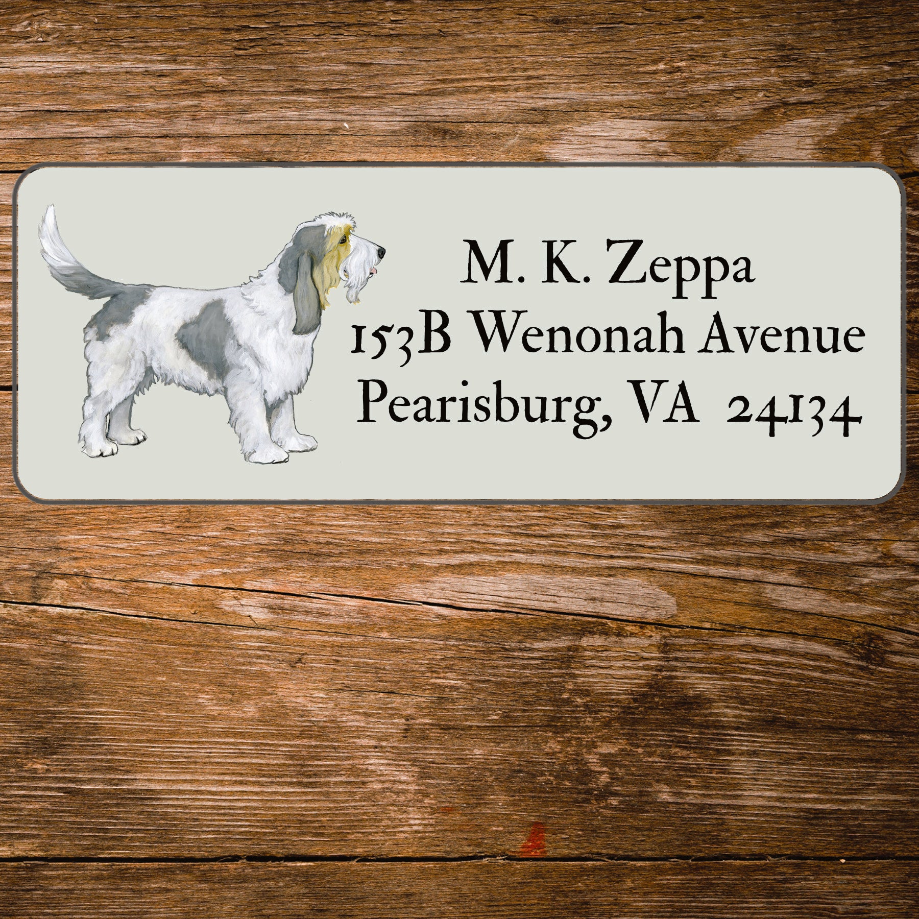Return address label with an illustration of a Grand Basset Griffon Vendeen.