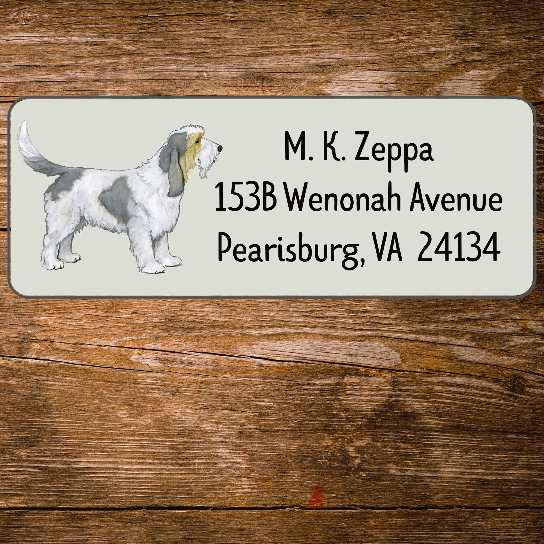 Return address label with an illustration of a Grand Basset Griffon Vendeen.