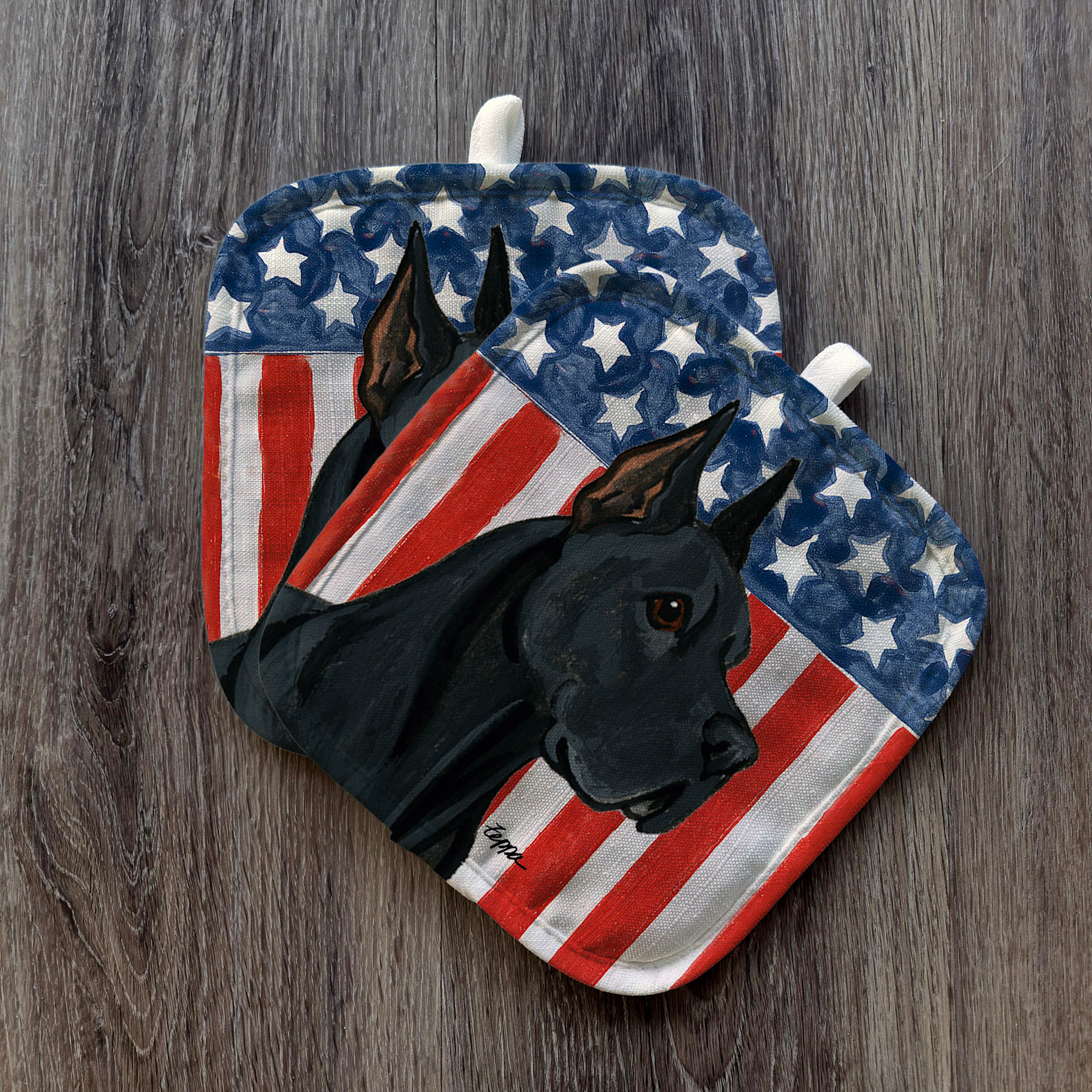 Black Great Dane Americana Pot Holder Set