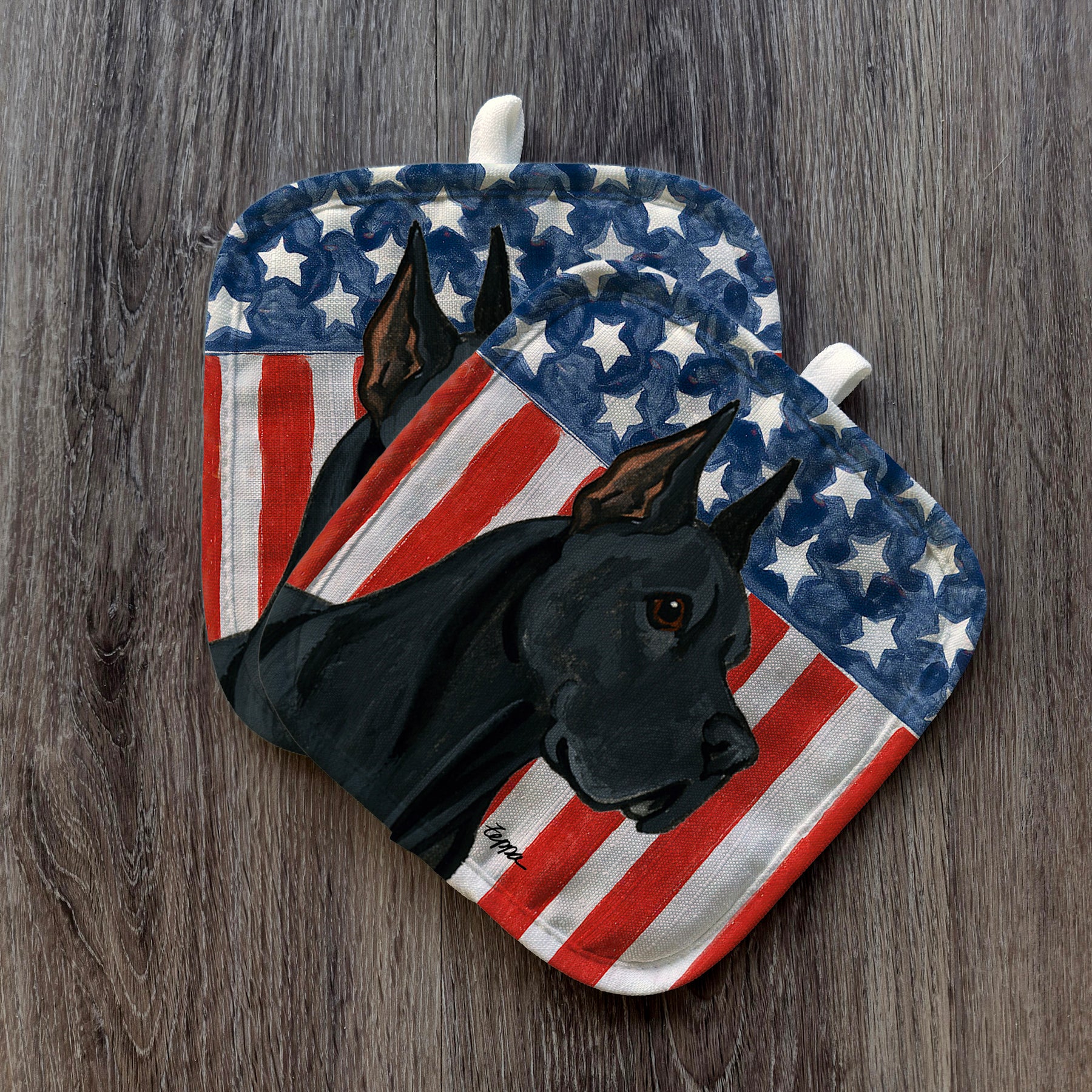 Black Great Dane Americana Pot Holder Set