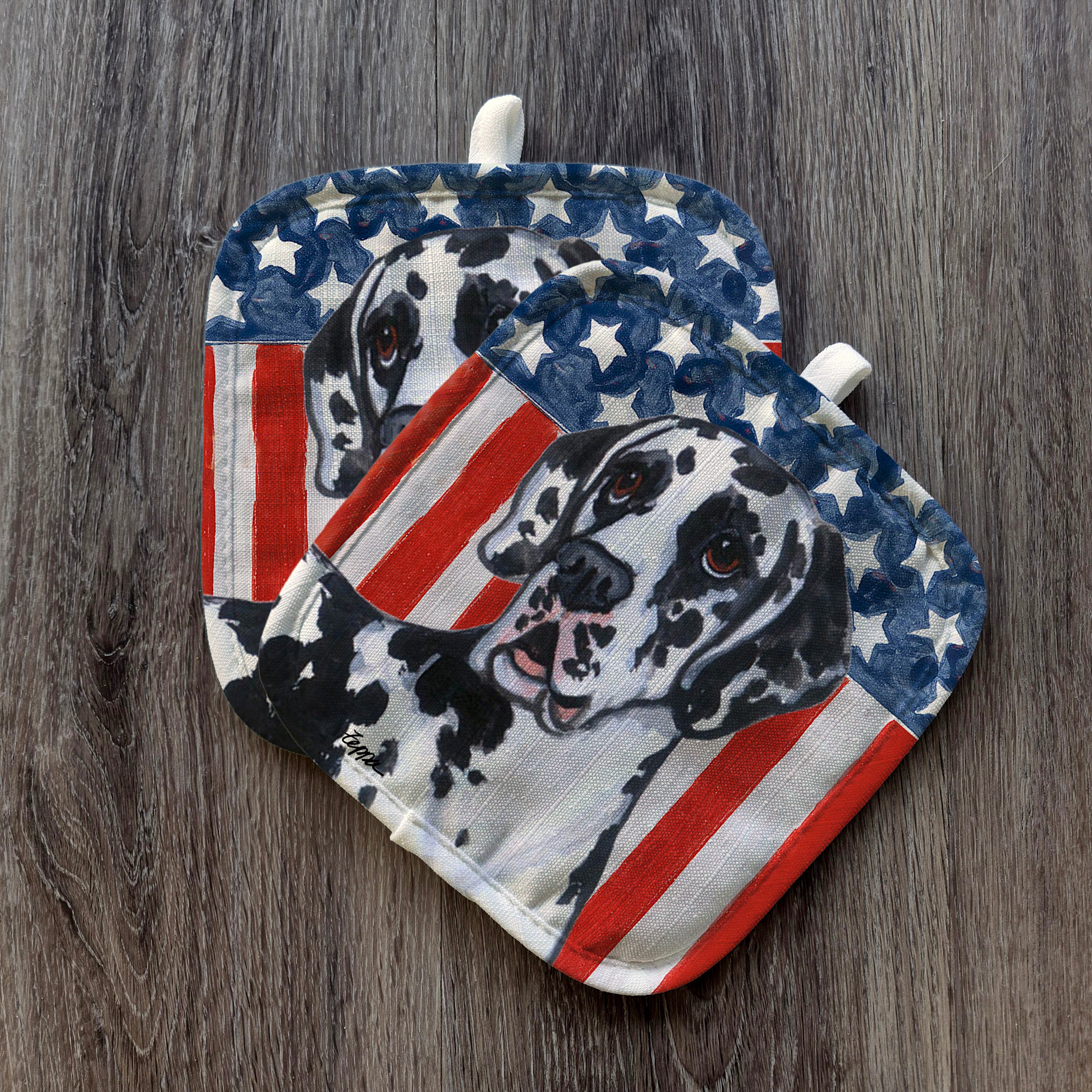 Harlequin Uncropped Great Dane Americana Pot Holder Set