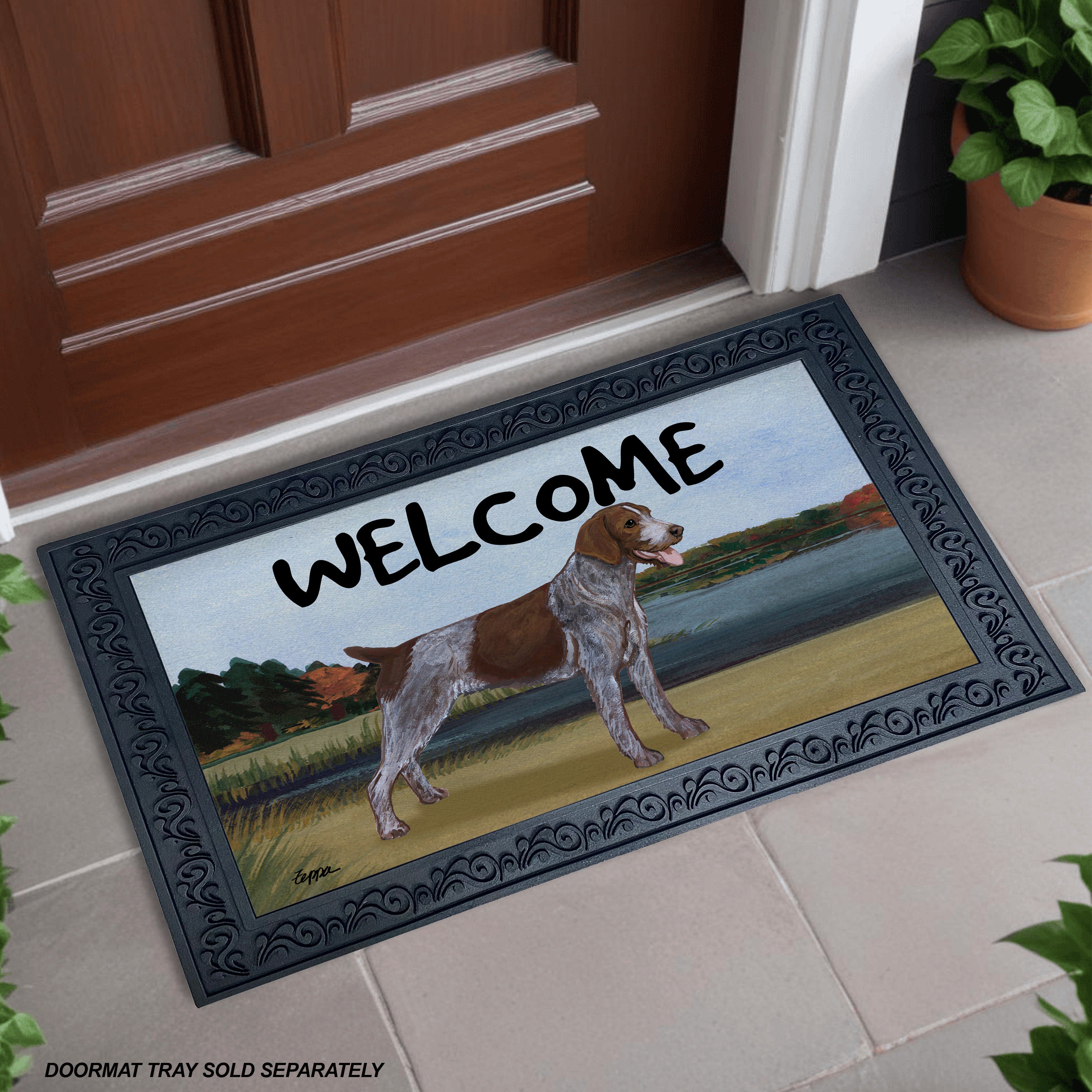 German Wirehaired Pointer Lake Scene Welcome Mat