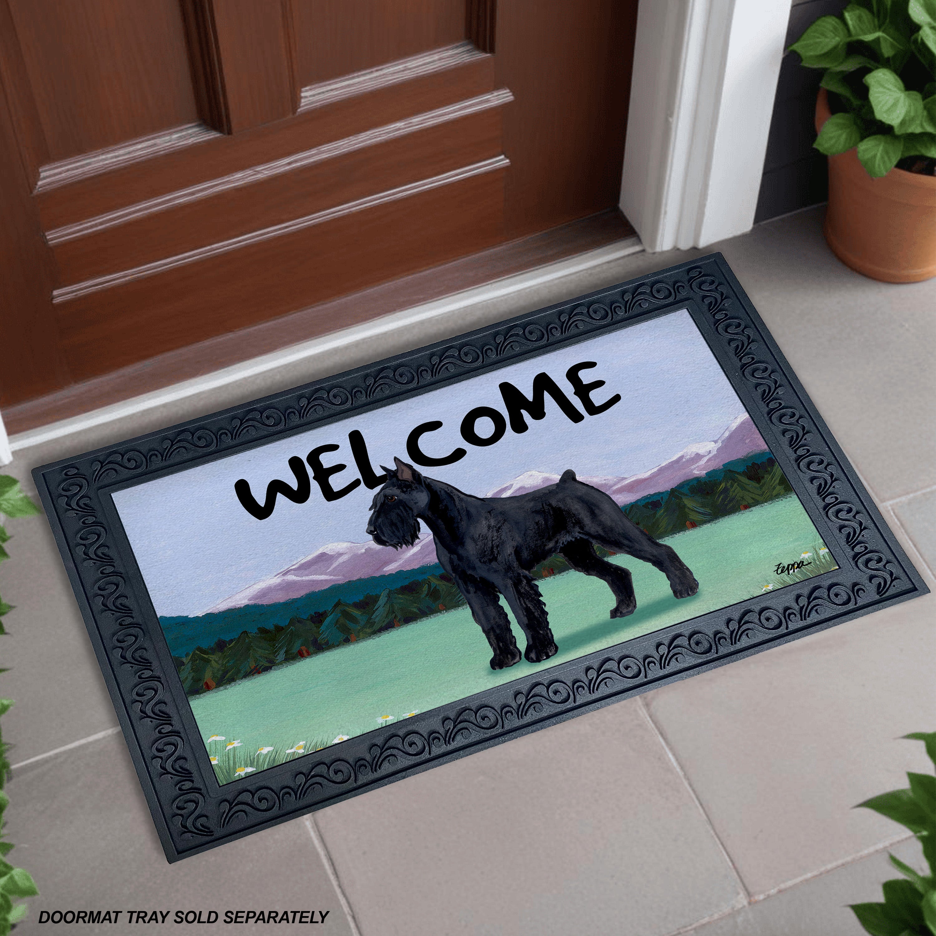 Giant Schnauzer Mountain Scene Welcome Mat