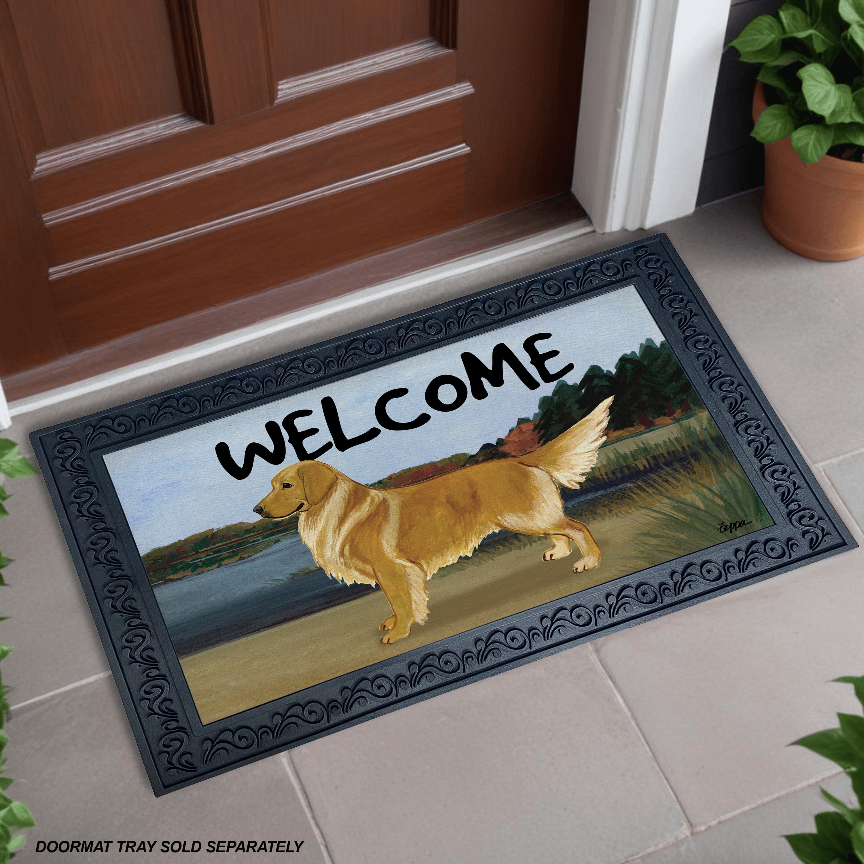 Golden Standing Lake Scene Welcome Mat