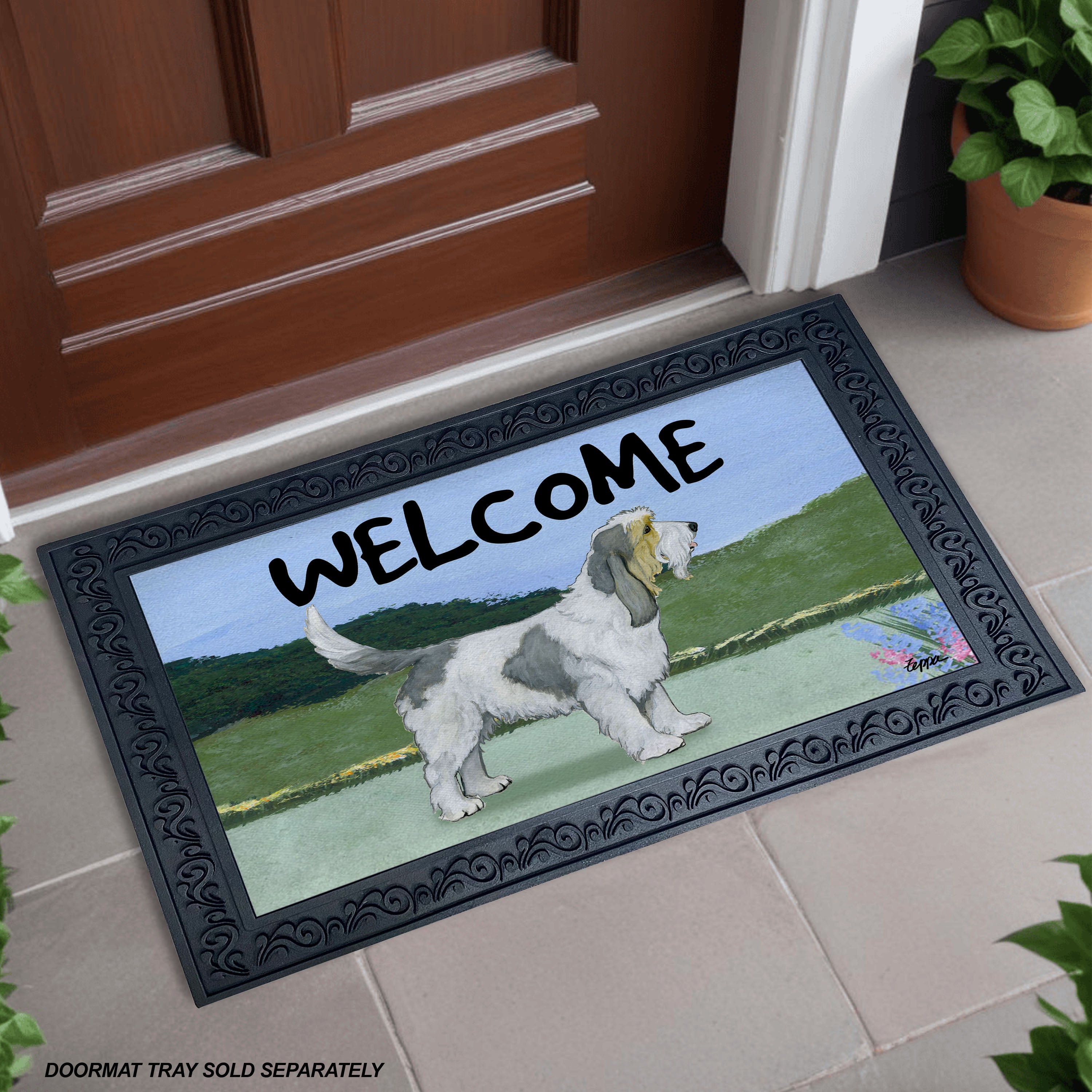 Grand Basset Griffon Vendeen Yard Scene Welcome Mat