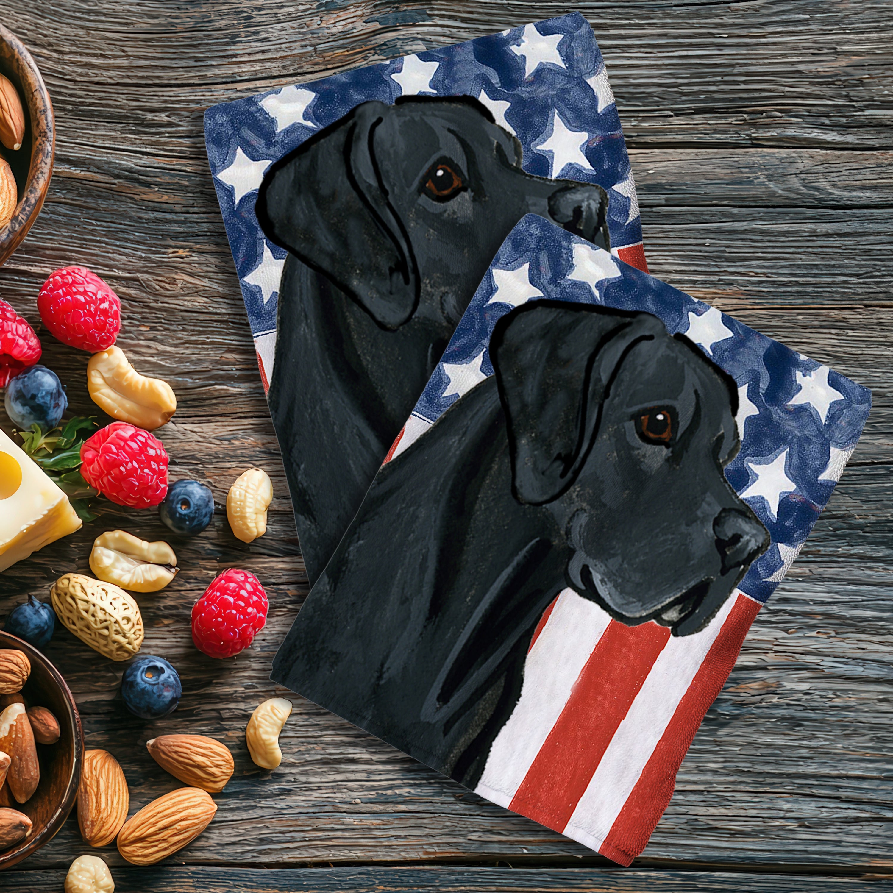 Black Great Dane with Natural Ears Americana Kitchen Towel Set