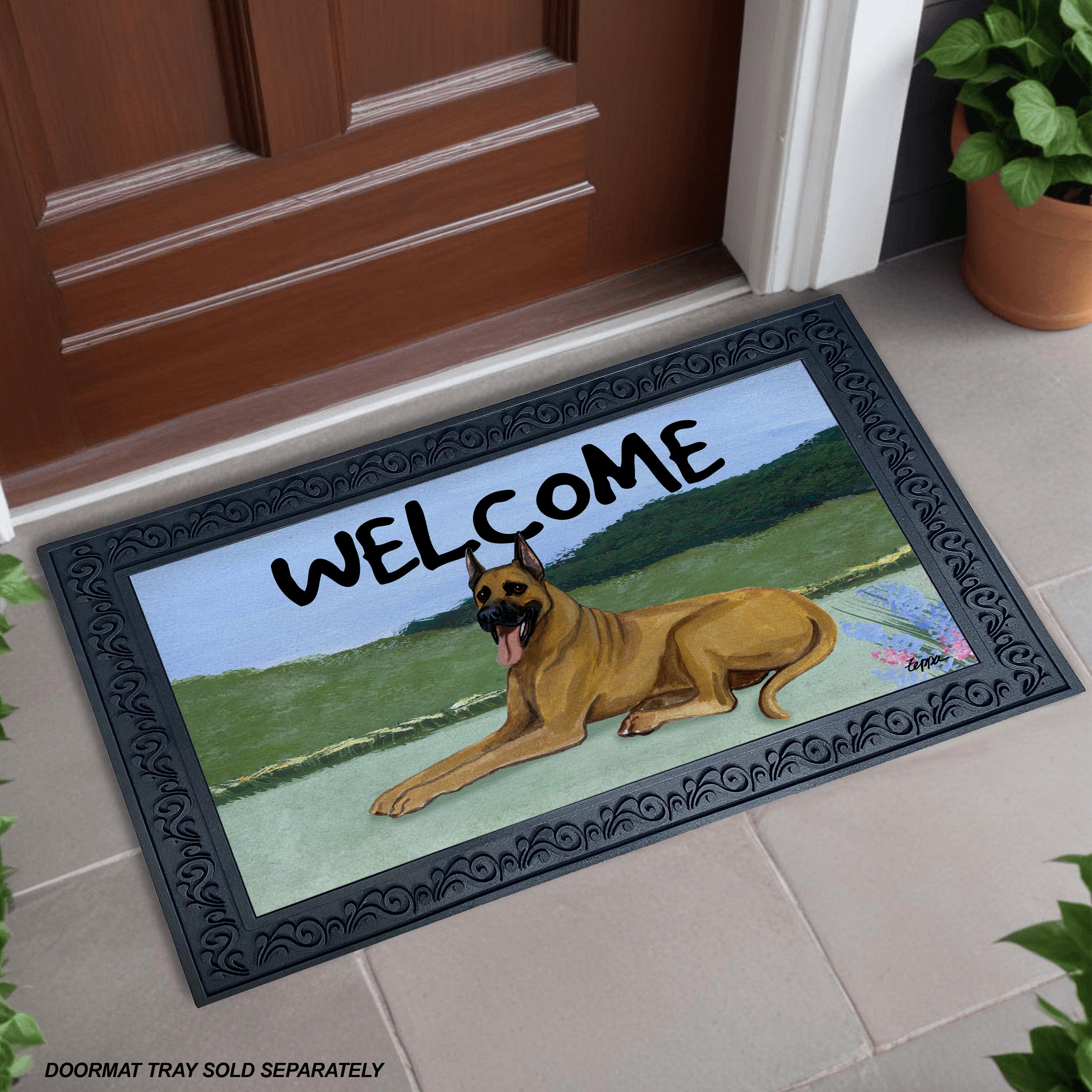 Fawn Great Dane Yard Scene Welcome Mat