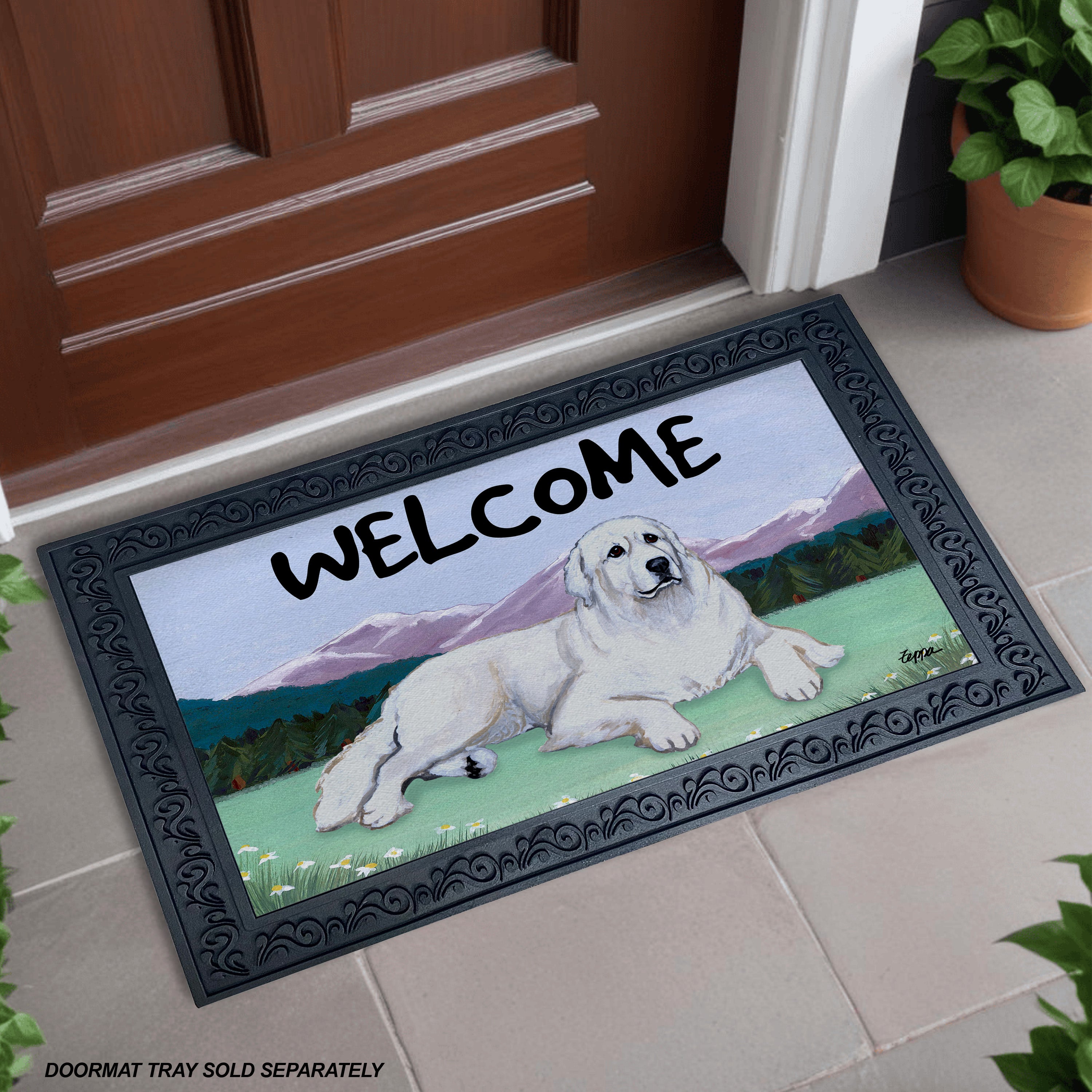 Great Pyrenees Mountain Scene Welcome Mat