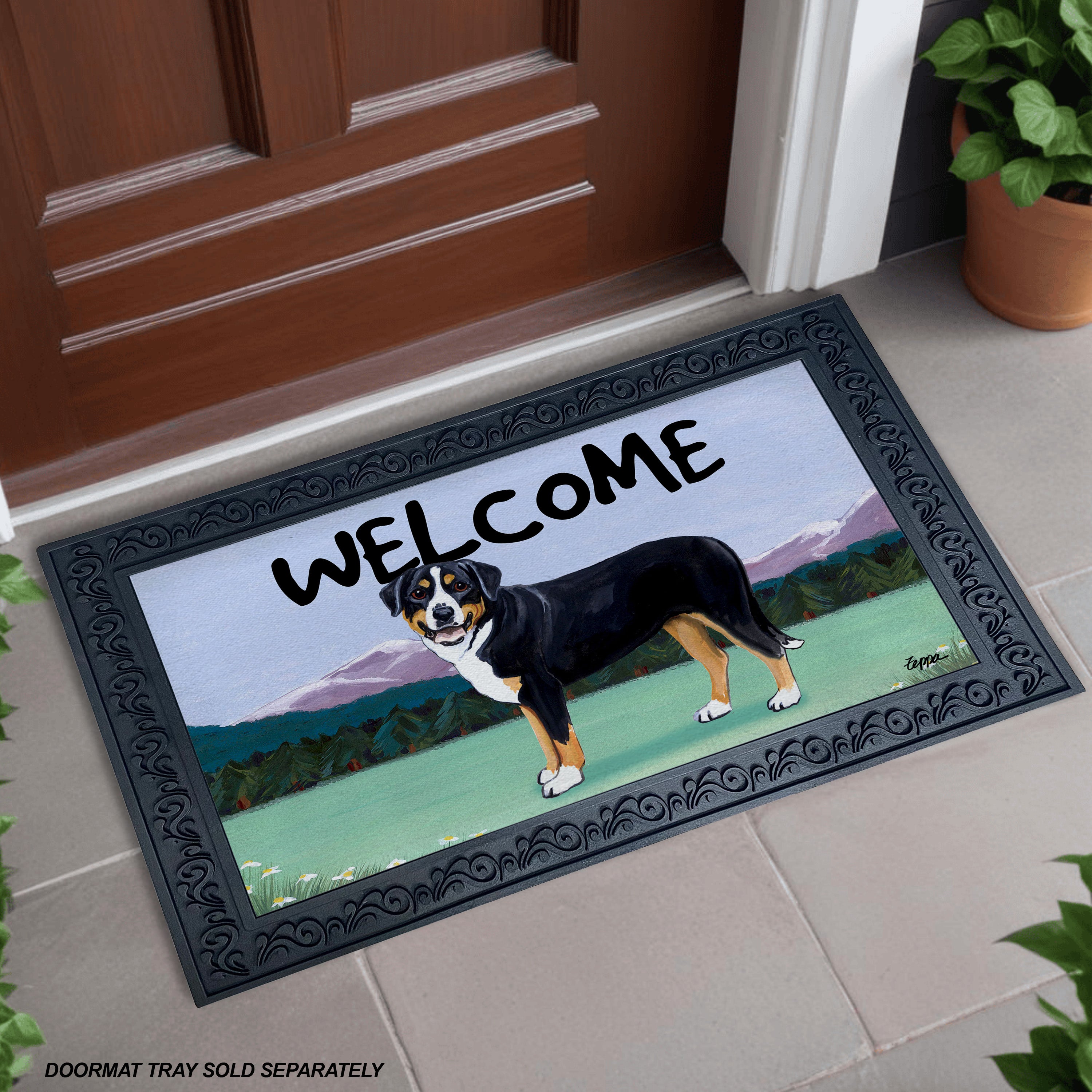 Greater Swiss Mountain Dog Mountain Scene Welcome Mat