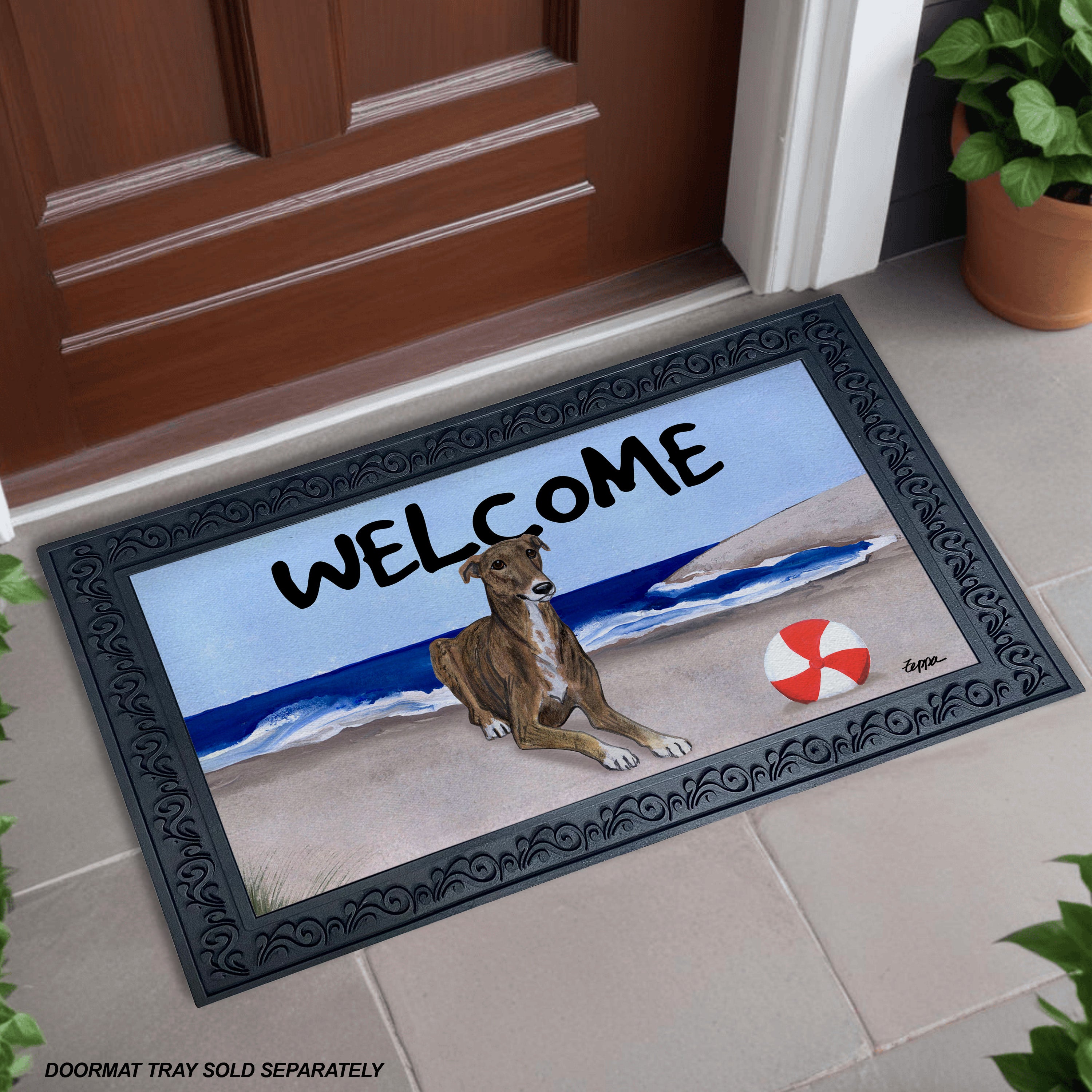 Greyhound Beach Scene Welcome Mat