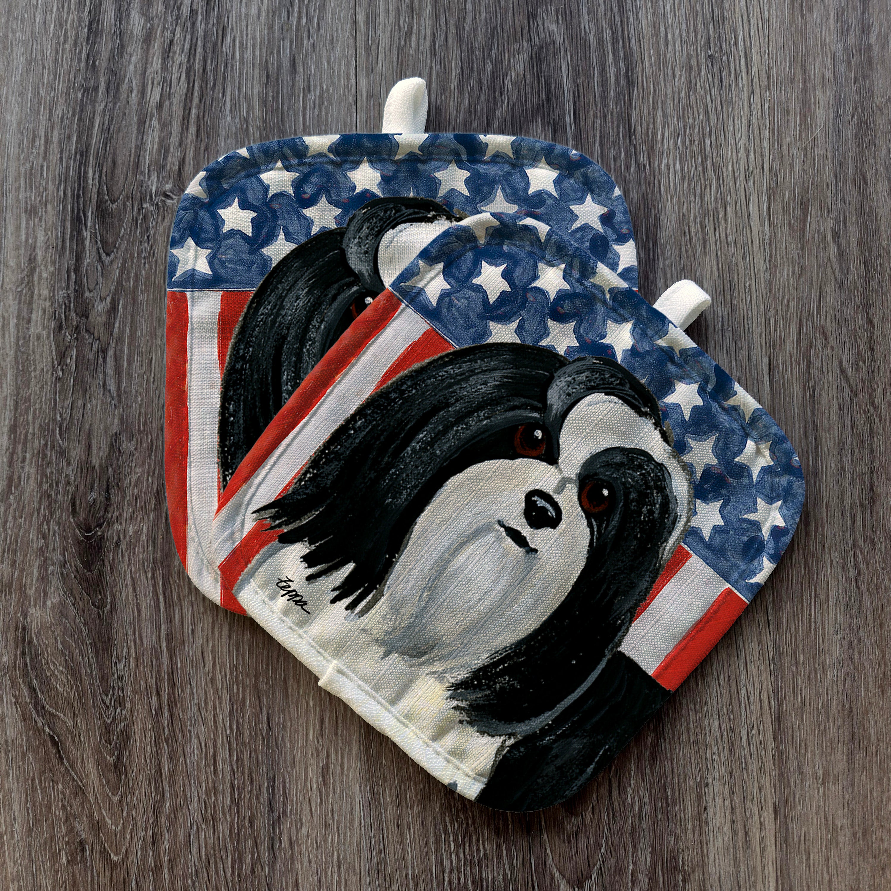 Black and White Havanese Americana Pot Holder Set