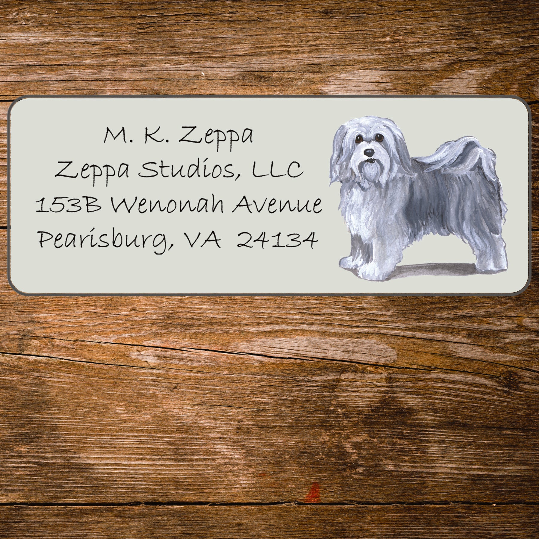 Return address label with a Havanese illustration.