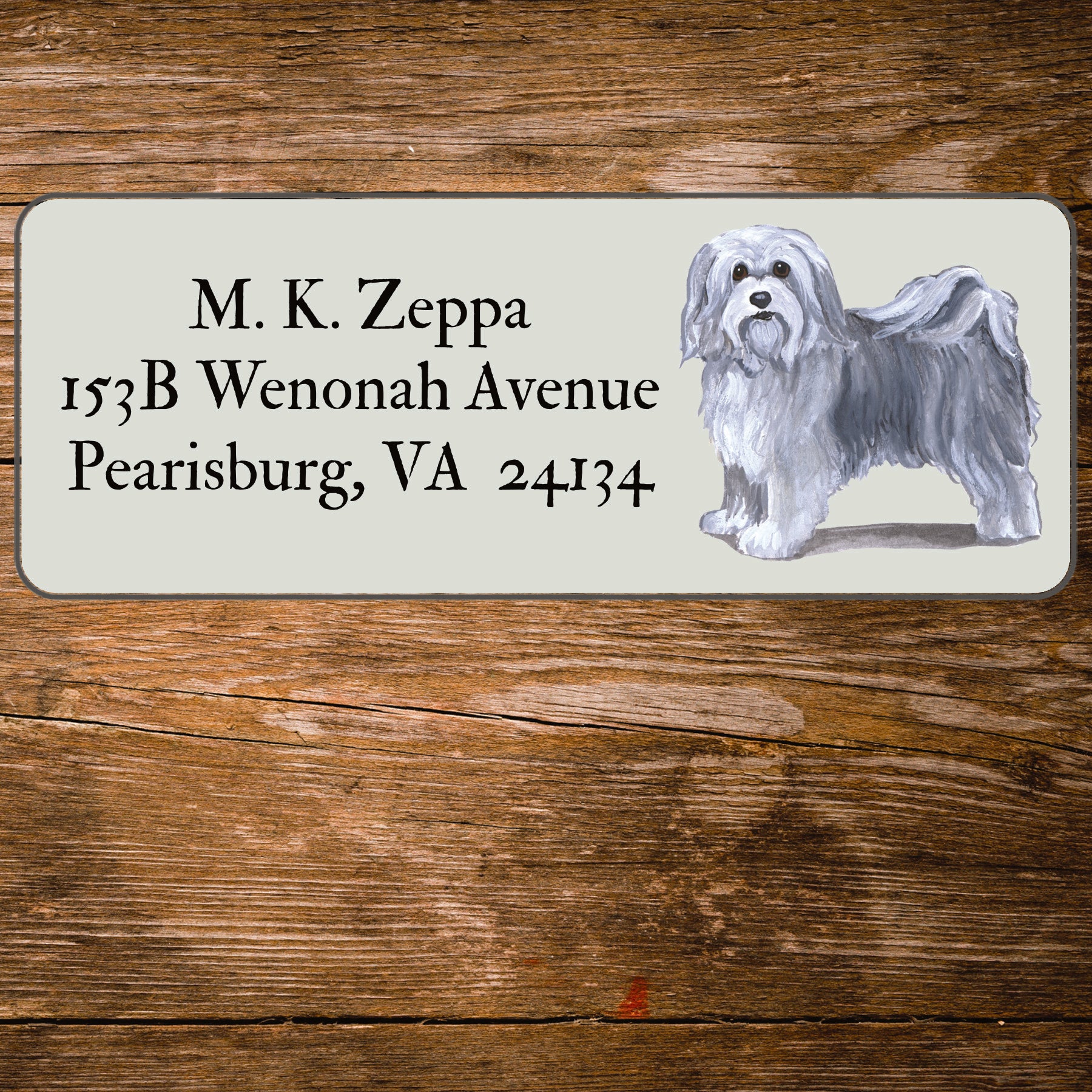 Return address label with a Havanese illustration.