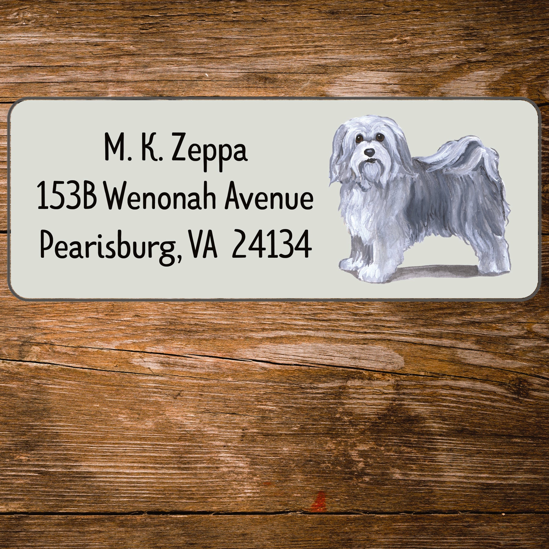 Return address label with a Havanese illustration.