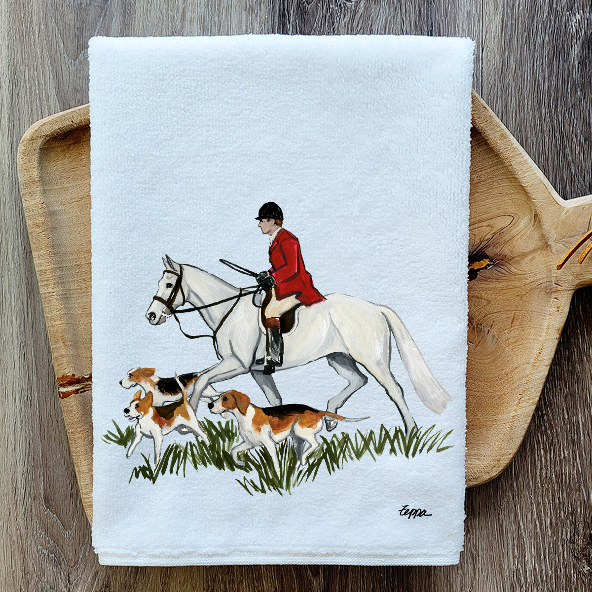 Elegant Fox Hunt Scene Kitchen Towel