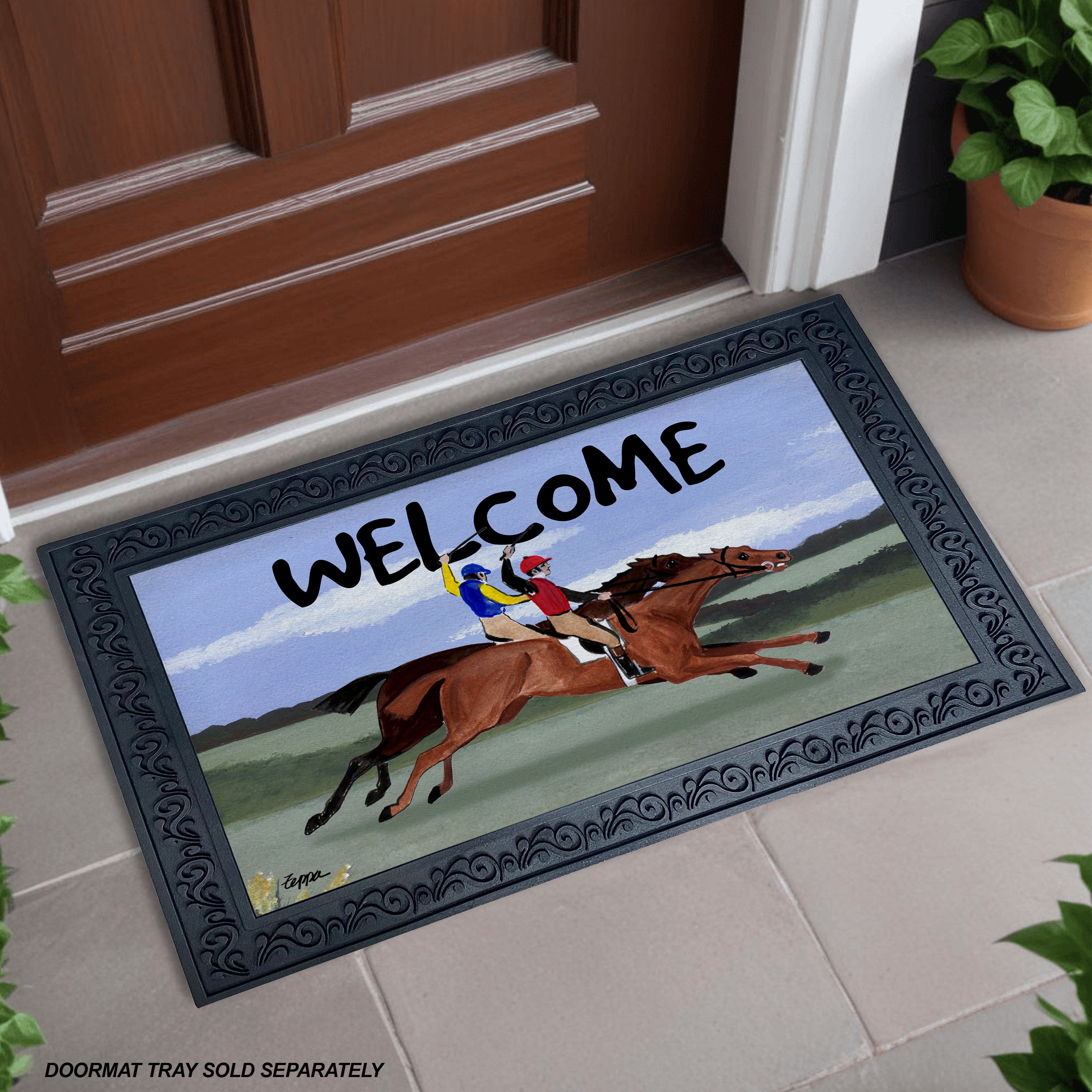 Antique Race Horses Welcome Mat