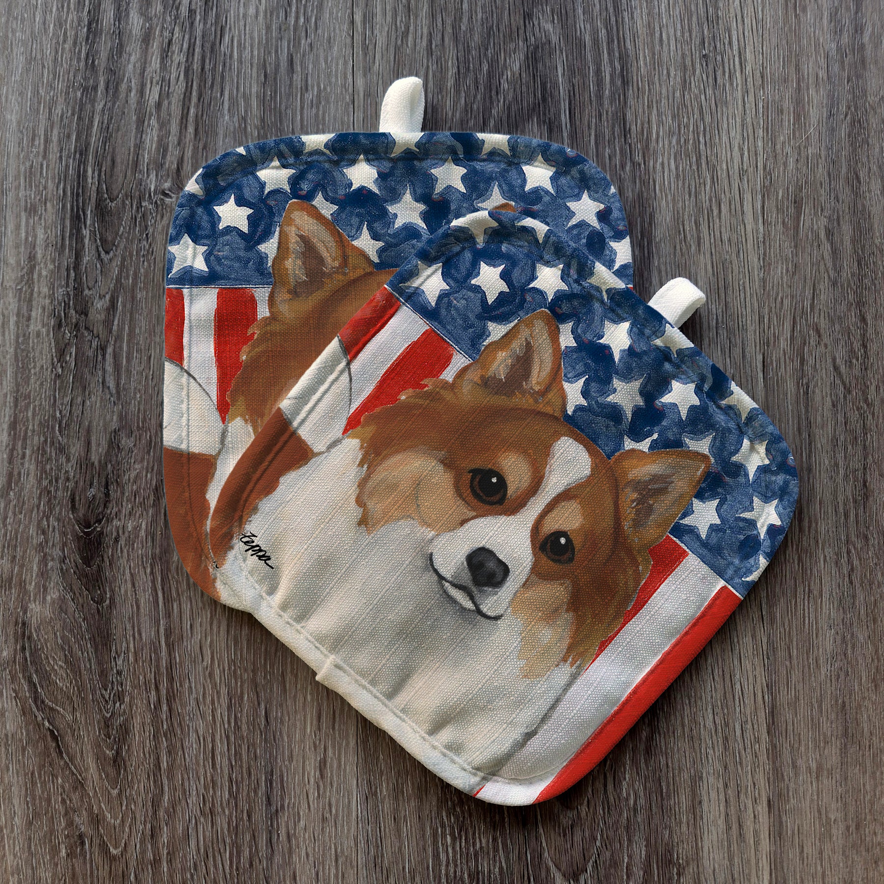 Icelandic Sheepdog Americana Pot Holder Set