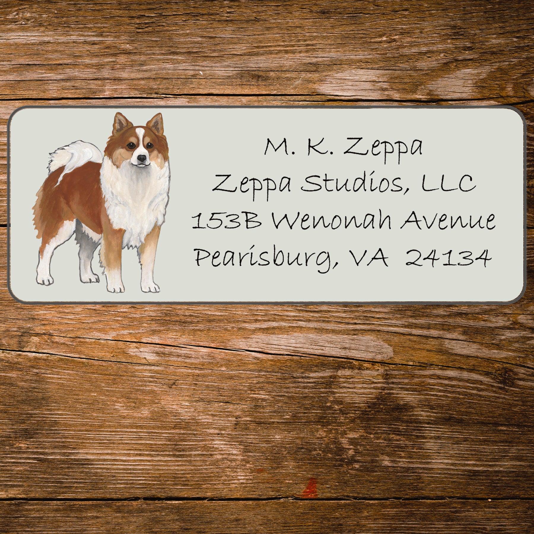 Return Address Label with an Icelandic Sheepdog illustration.