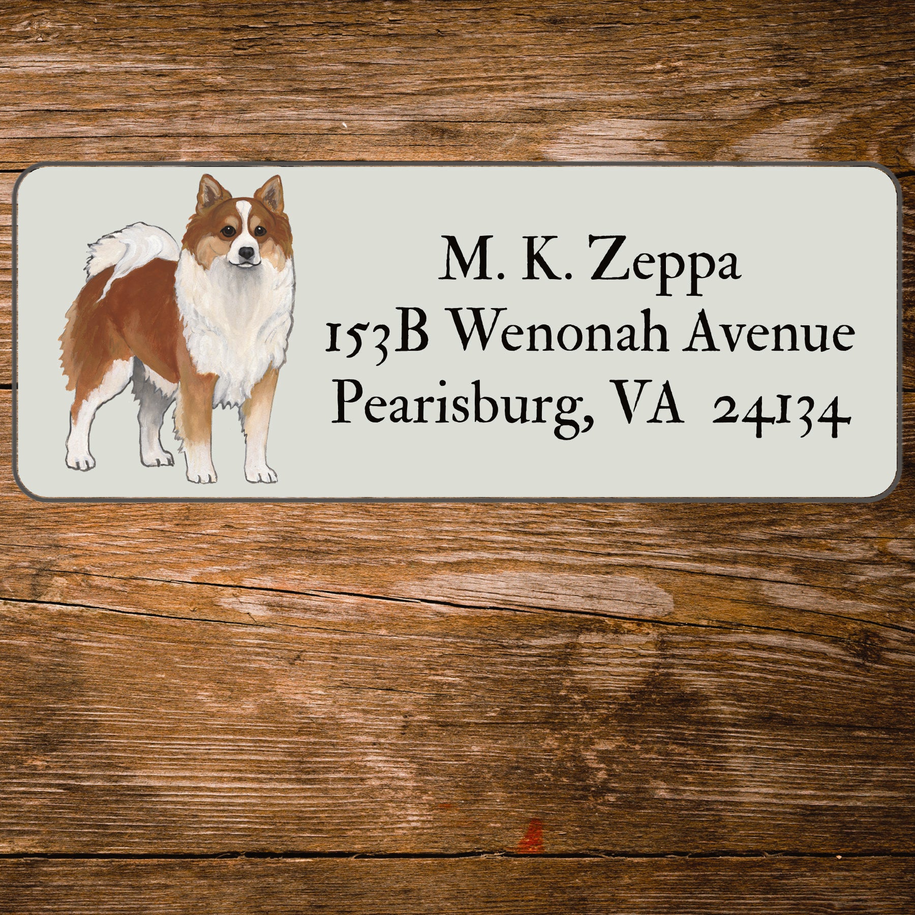 Return Address Label with an Icelandic Sheepdog illustration.