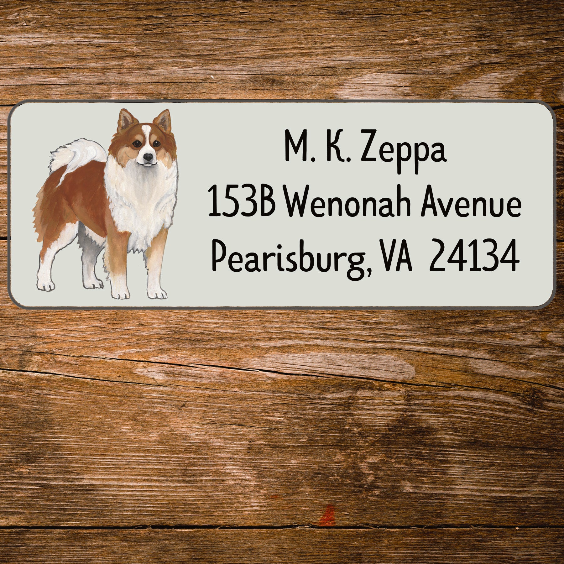 Return Address Label with an Icelandic Sheepdog illustration.