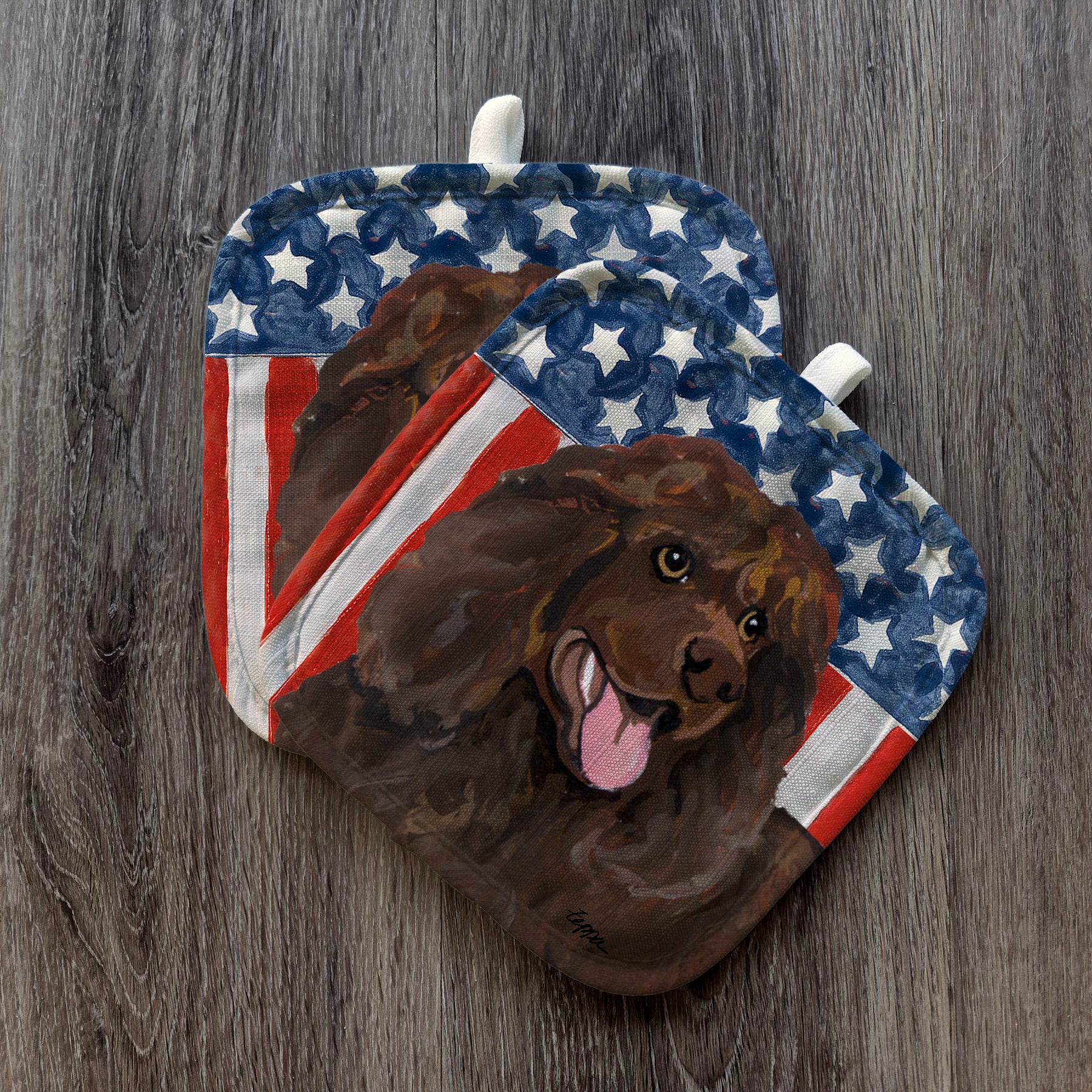 Irish Water Spaniel Americana Pot Holder Set