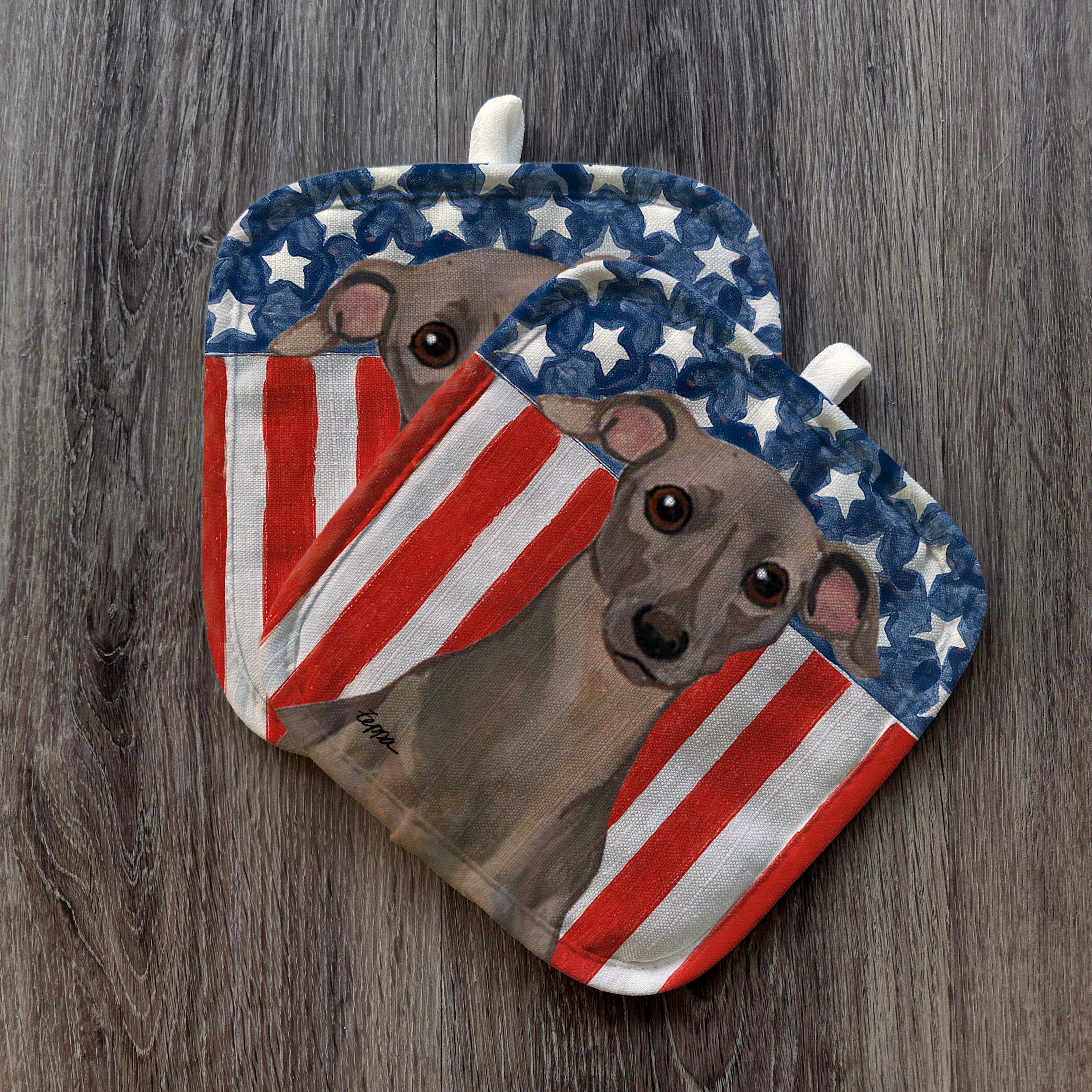 Italian Greyhound Americana Pot Holders