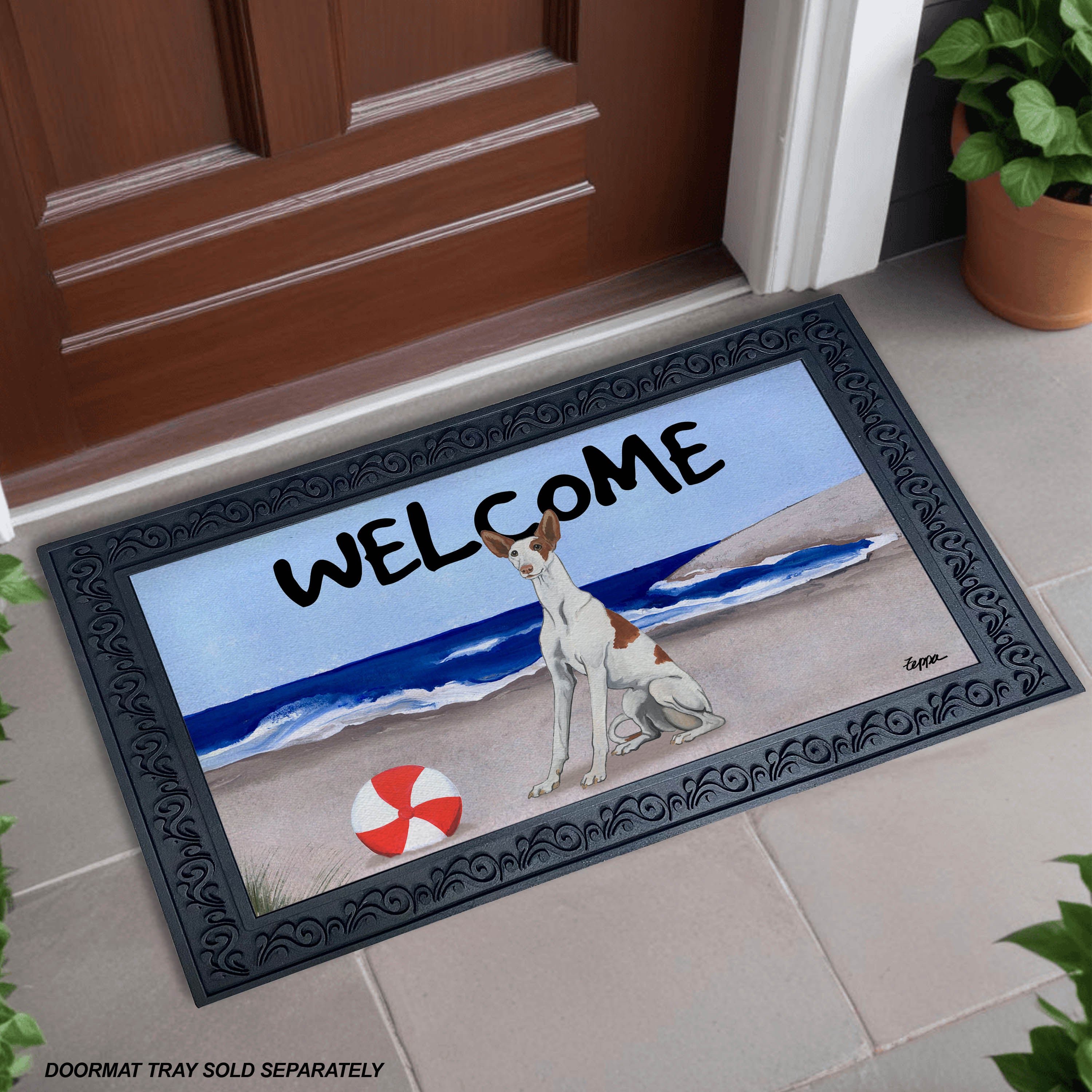 Ibizan Hound Beach Scene Welcome Mat