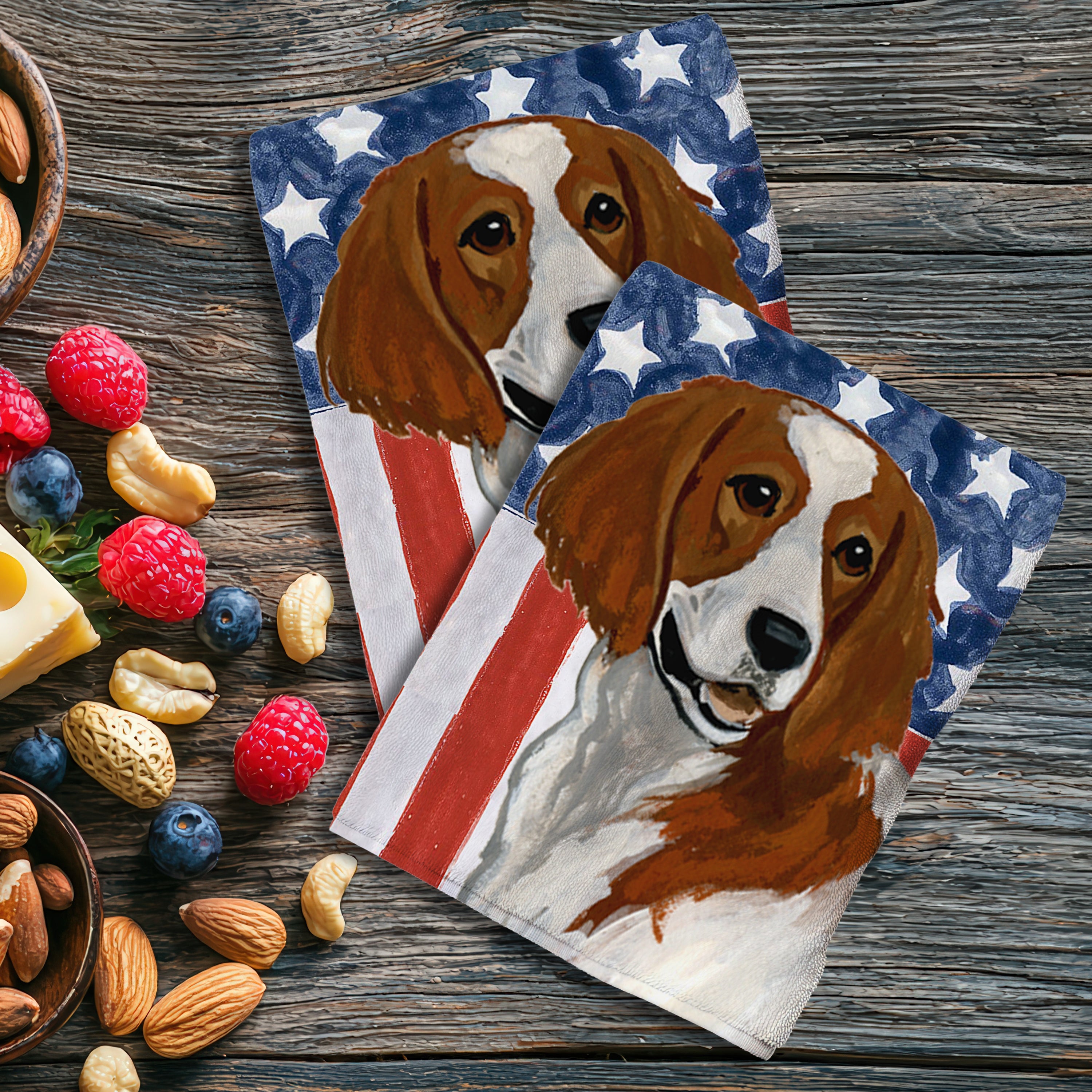Irish Red and White Setter Americana Kitchen Towel Set