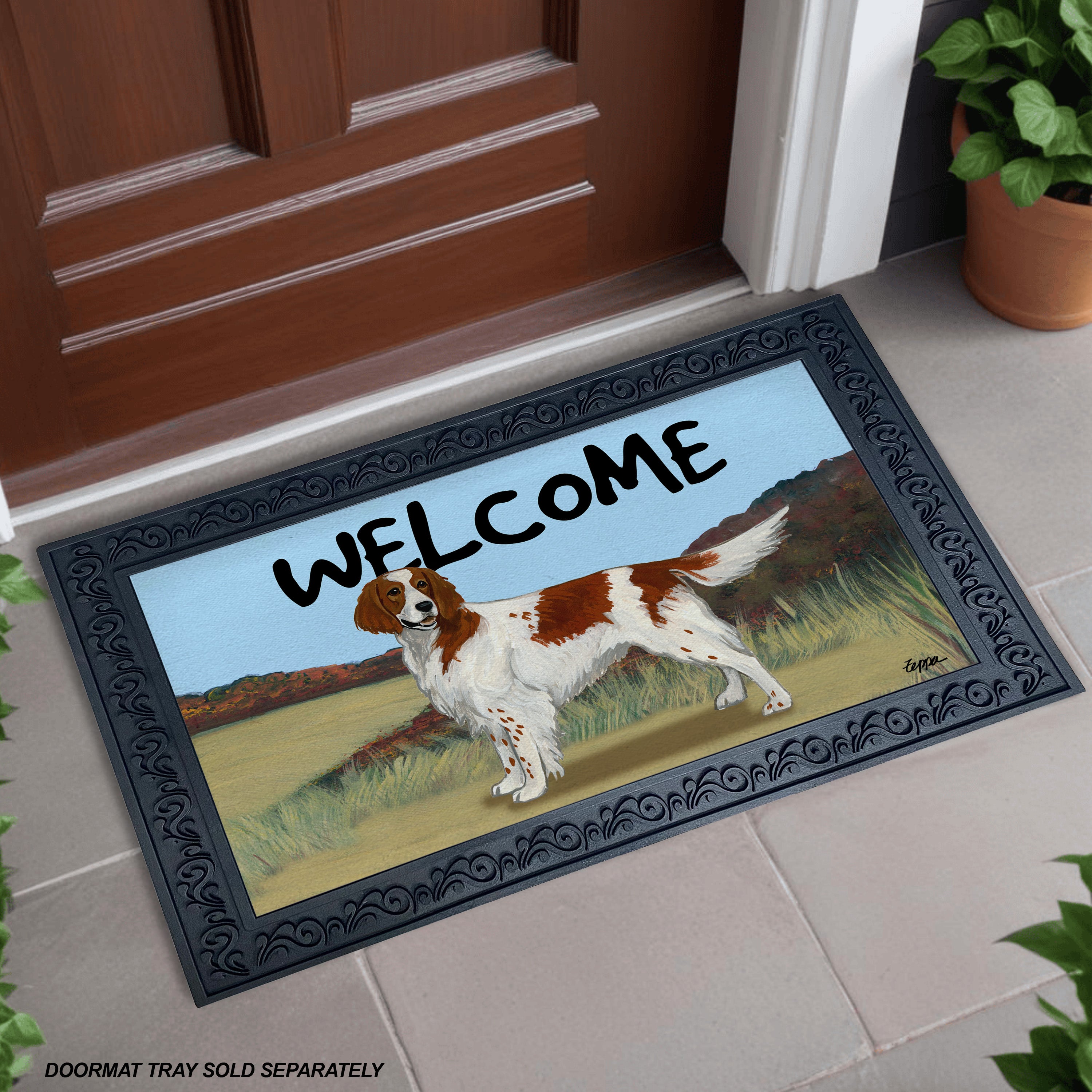 Irish Red and White Setter Field Scene Welcome Mat