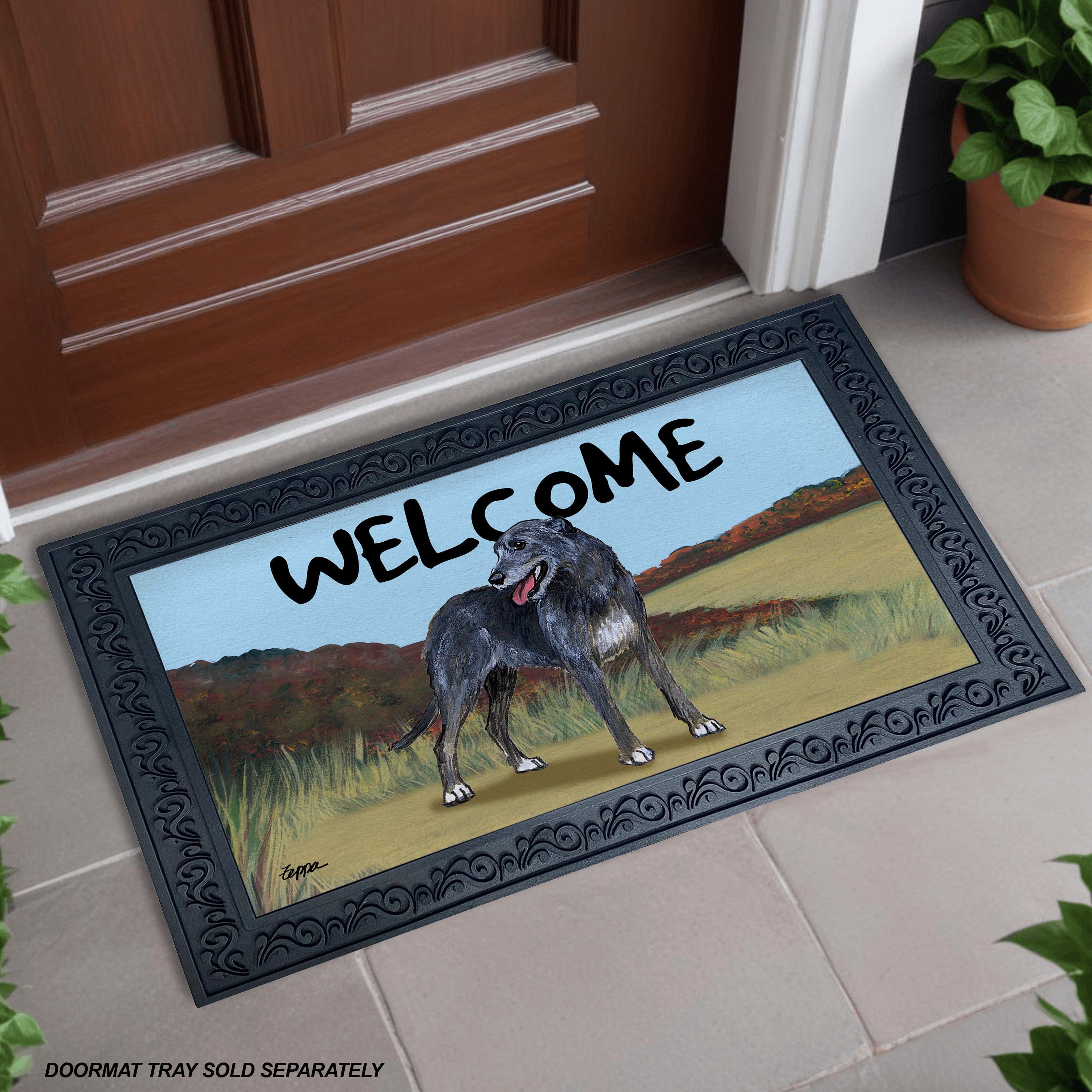 Irish Wolfhound Field Scene Welcome Mat