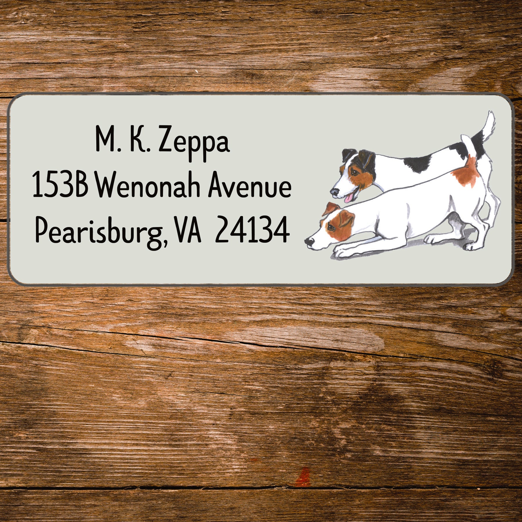 Return address label with a Jack Russel Terrier illustration.