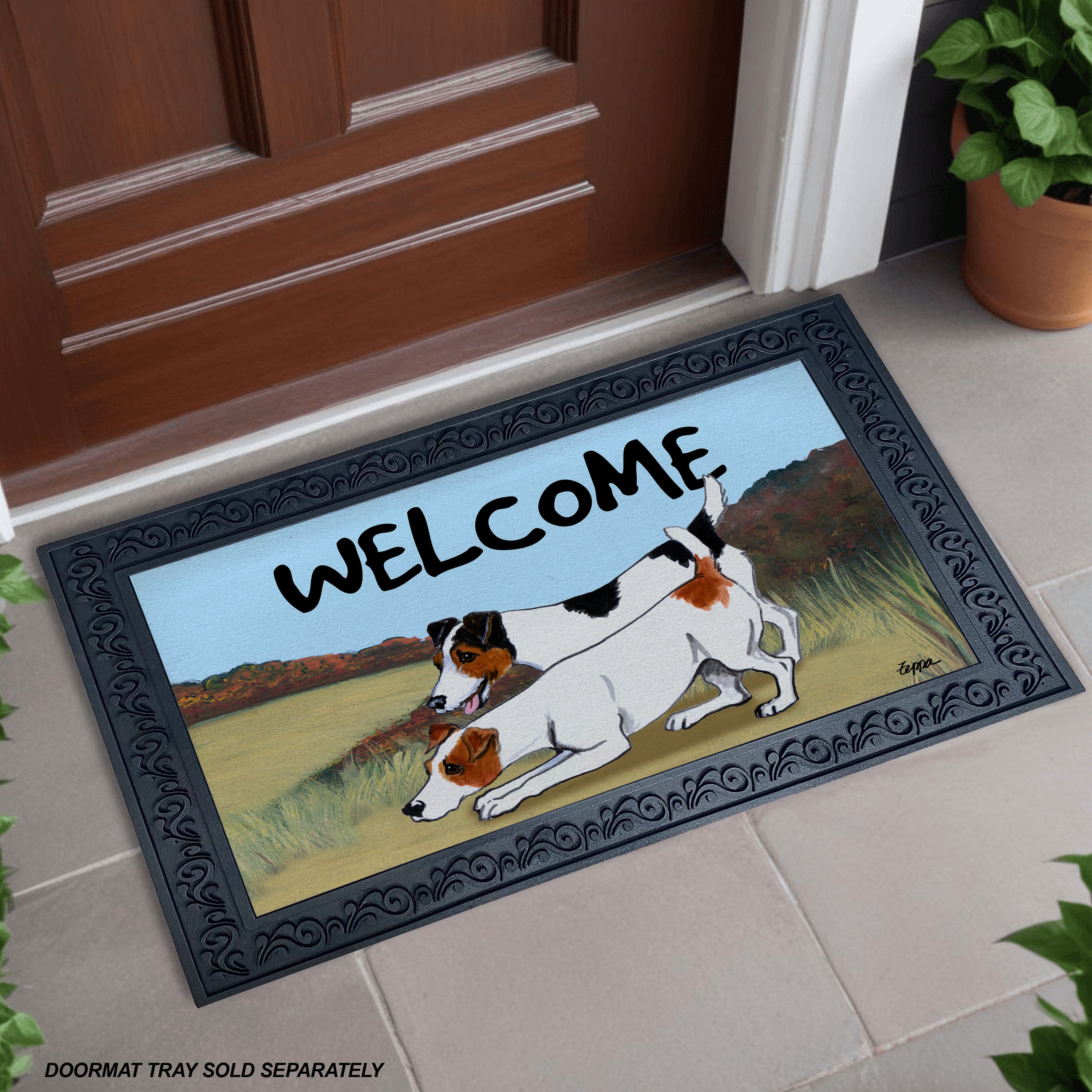 Jack Russell Terrier Pair Field Scene Welcome Mat