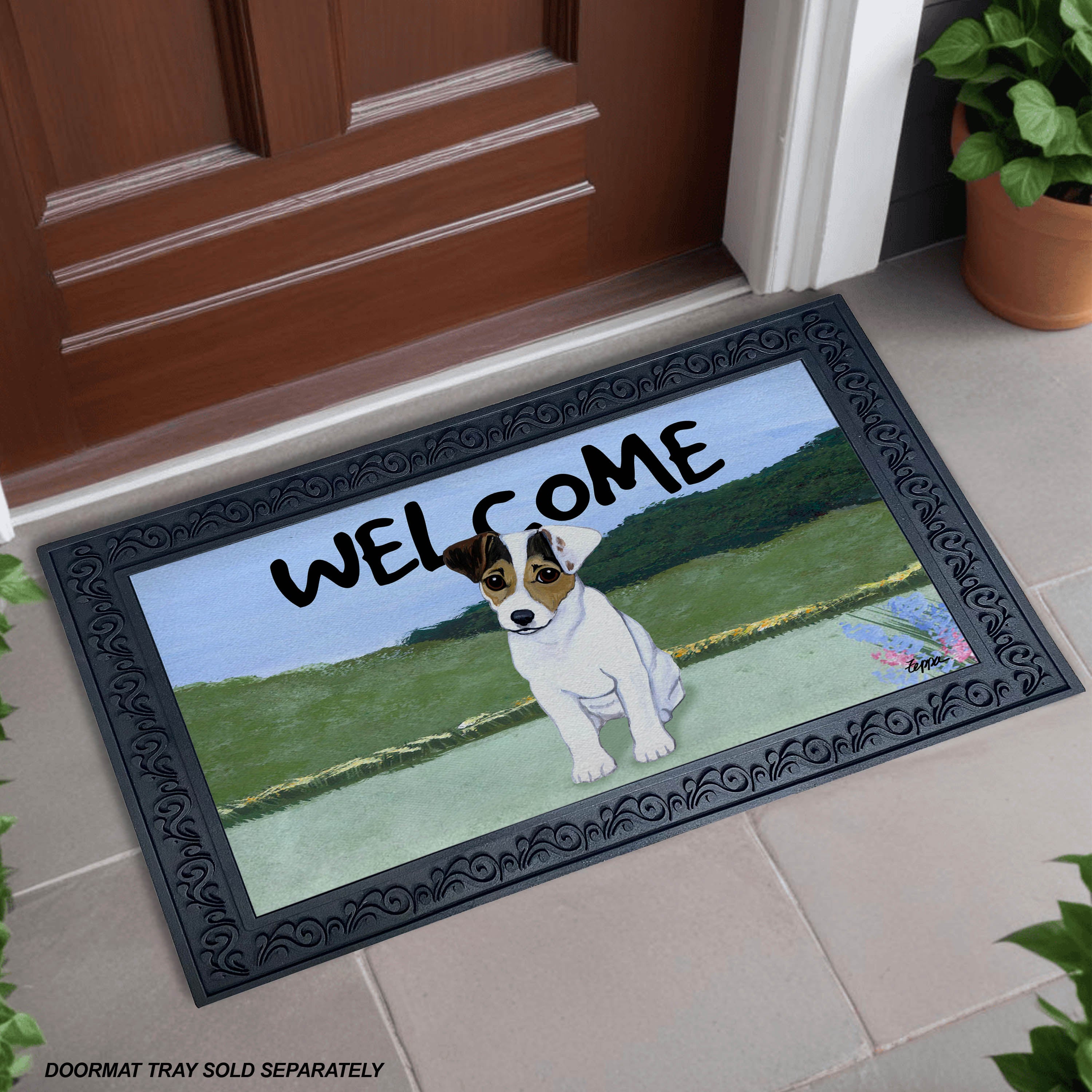 Jack Russell Terrier Puppy Yard Scene Welcome Mat