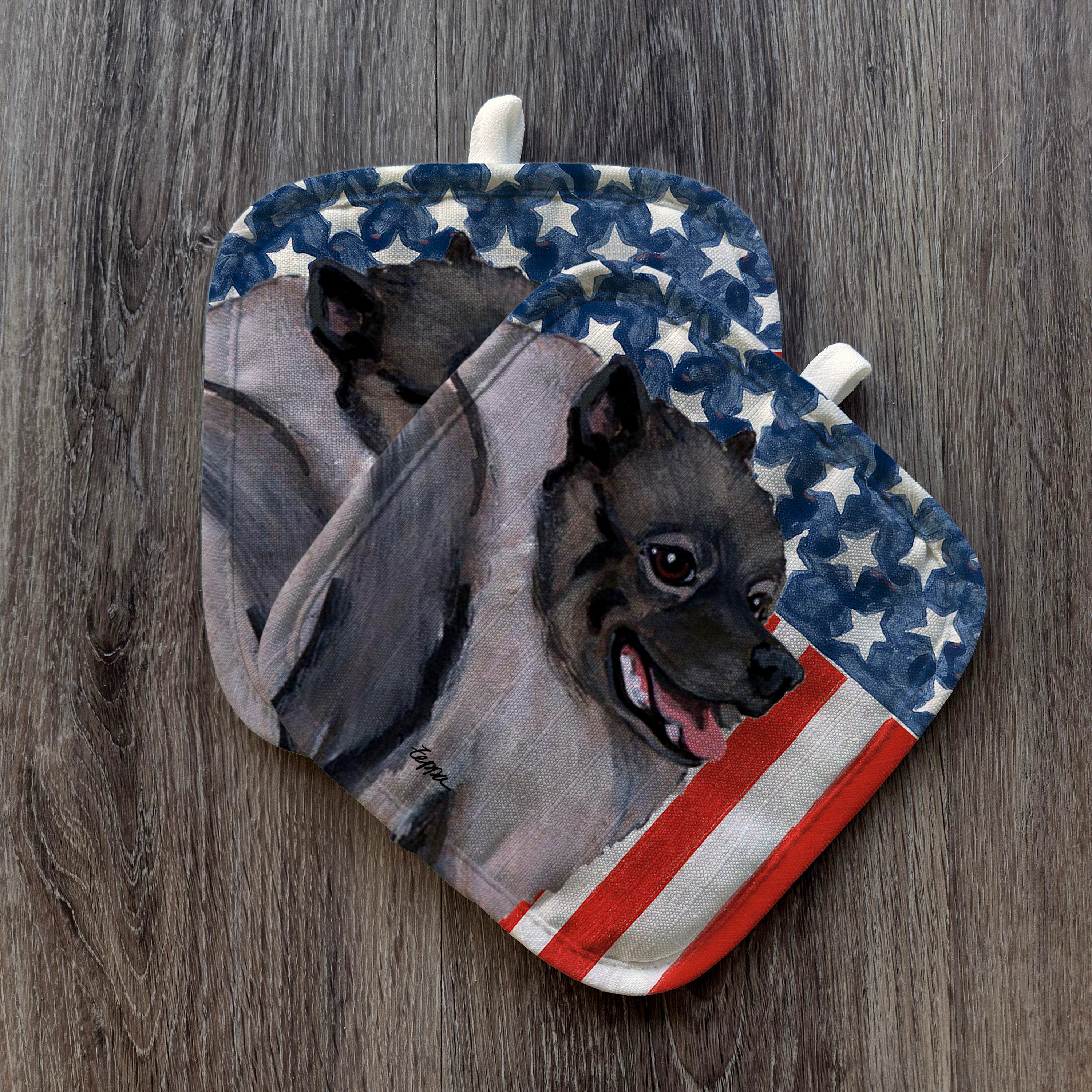 Keeshond Americana Pot Holders