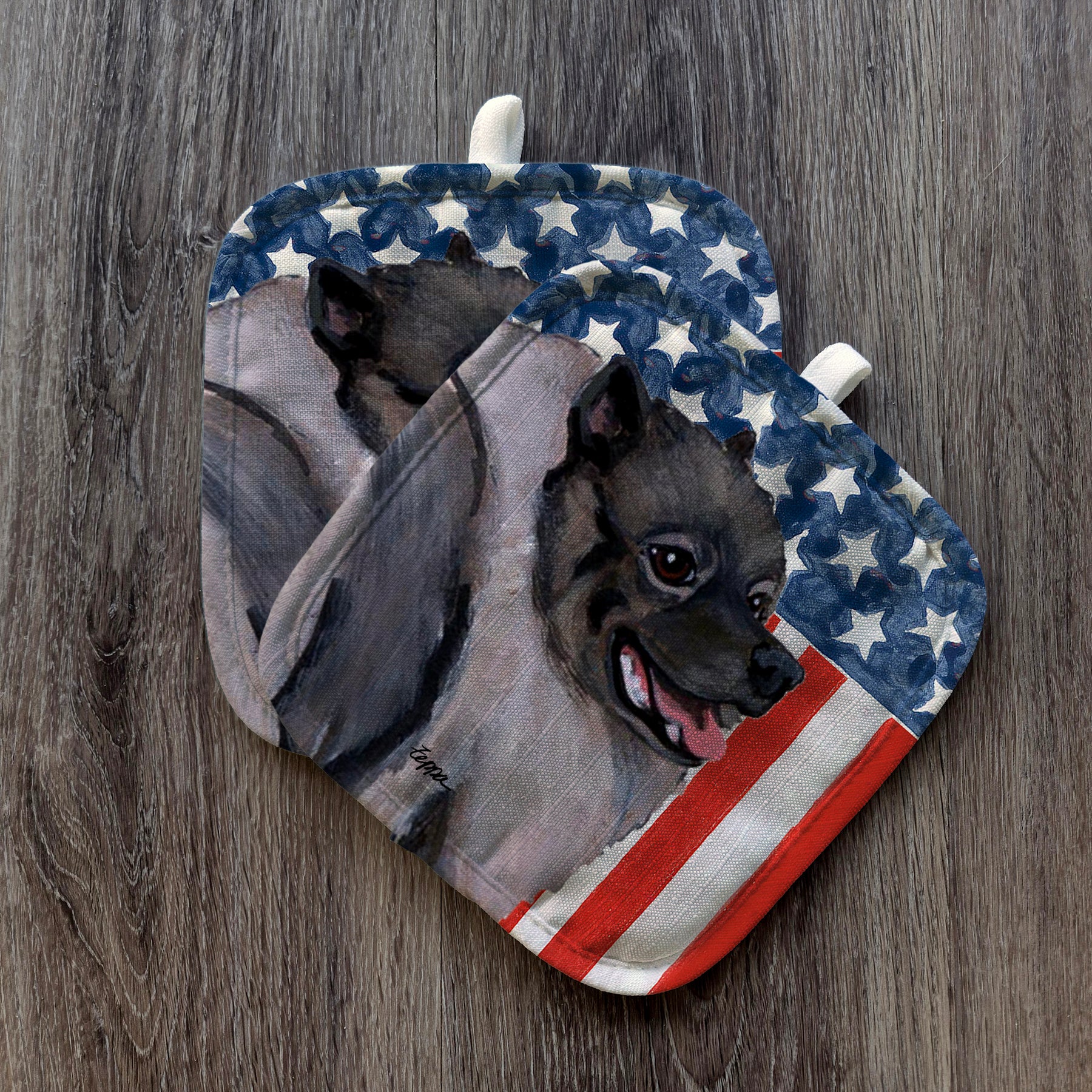 Keeshond Americana Pot Holders