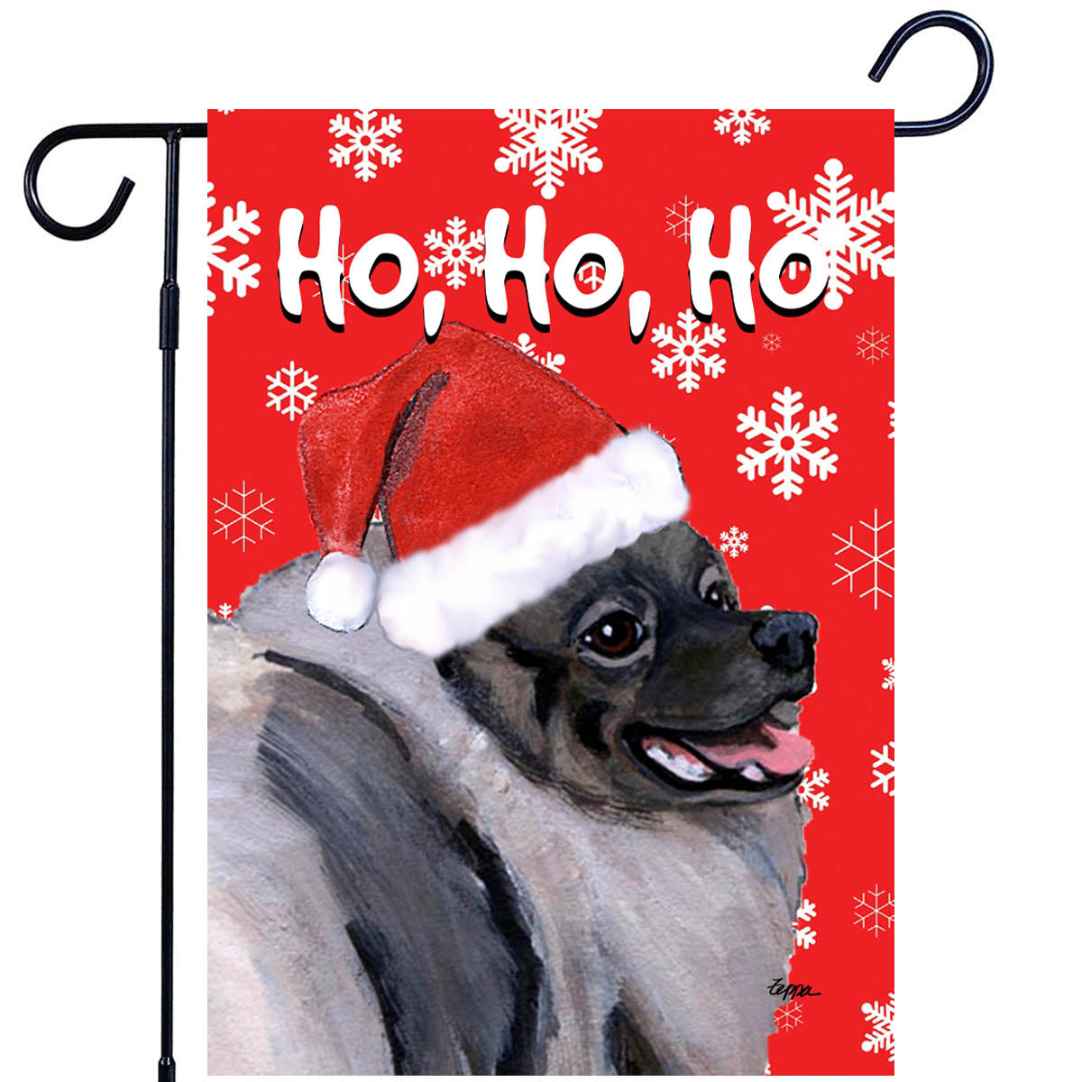 Keeshond Ho Ho Ho Garden Flag