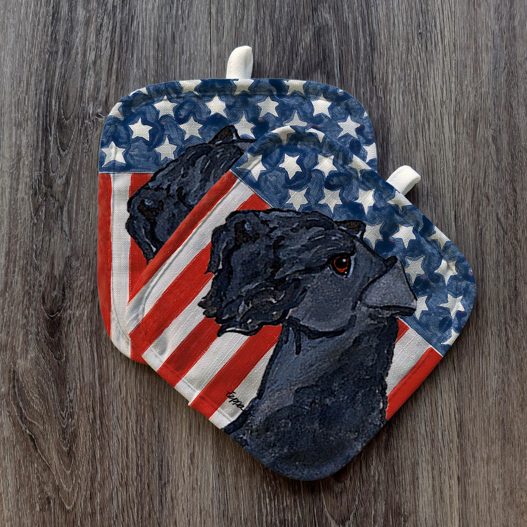 Kerry Blue Terrier Americana Pot Holders