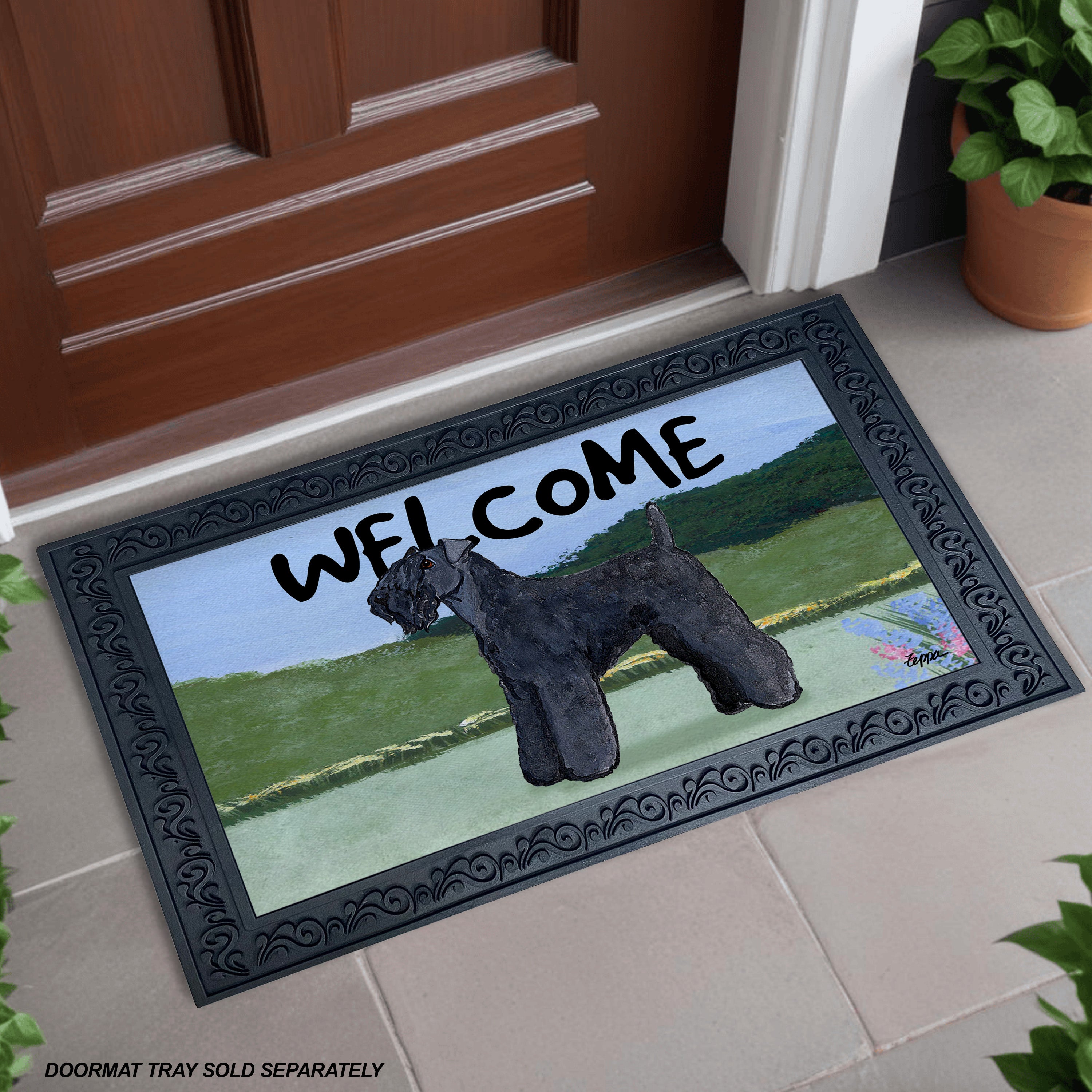 Kerry Blue Terrier Yard Scene Welcome Mat