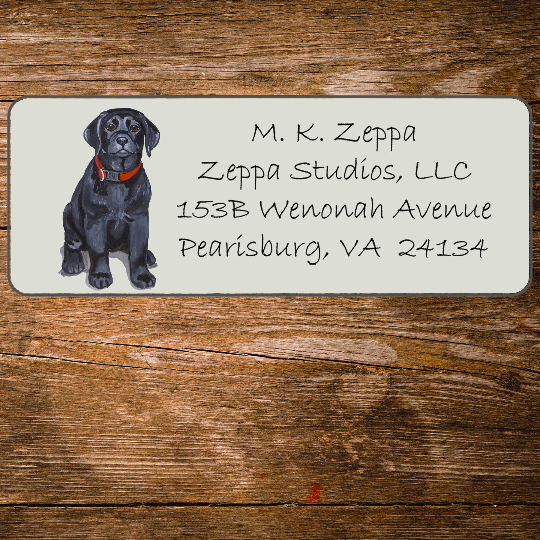 Return address label with a Black Labrador Retriever illustration.