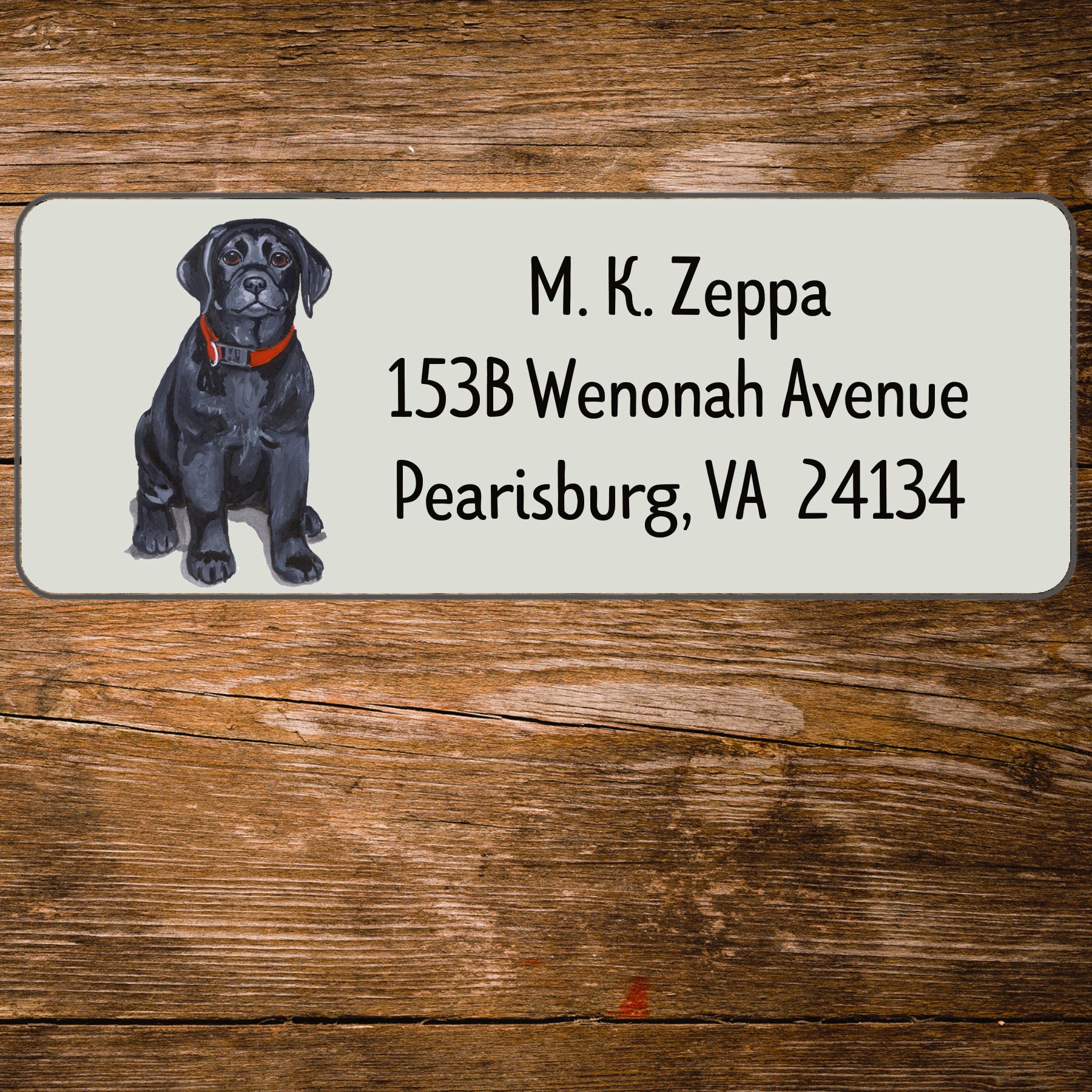 Return address label with a Black Labrador Retriever illustration.