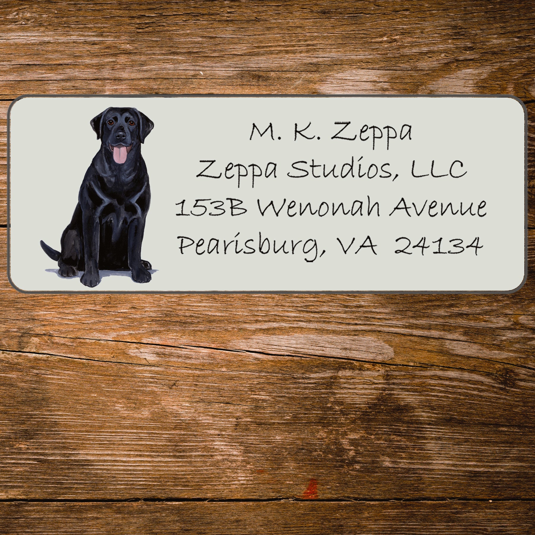 Return address label with a Black Labrador Retriever illustration.
