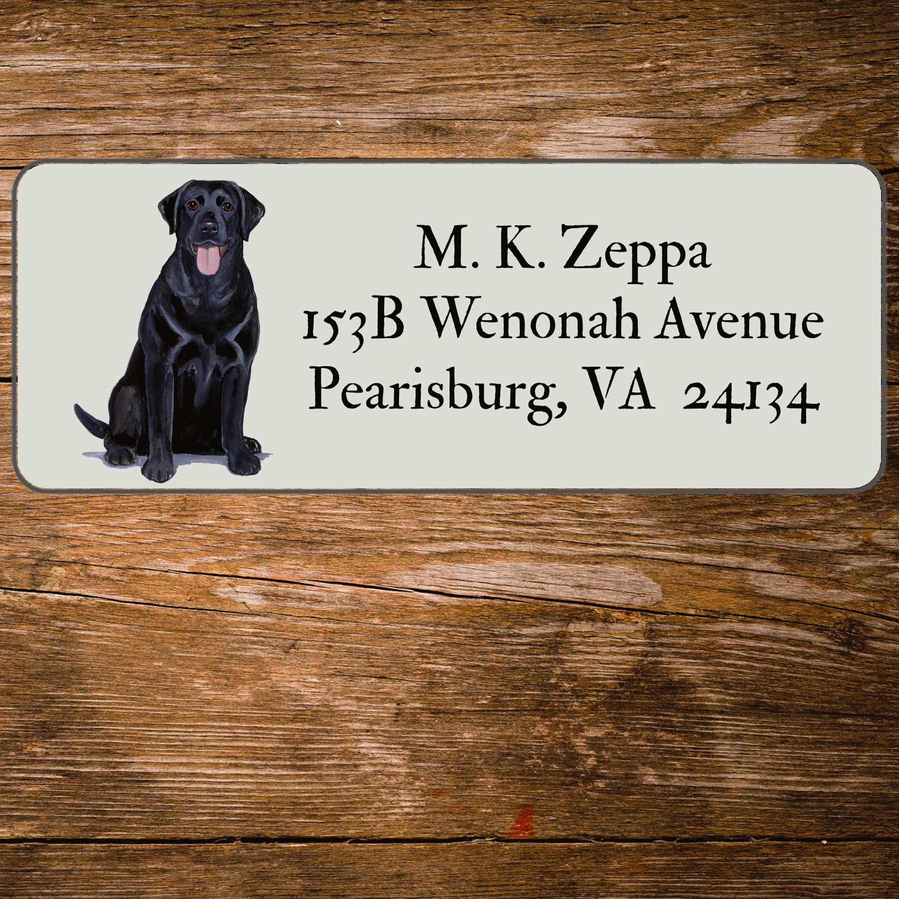 Return address label with a Black Labrador Retriever illustration.