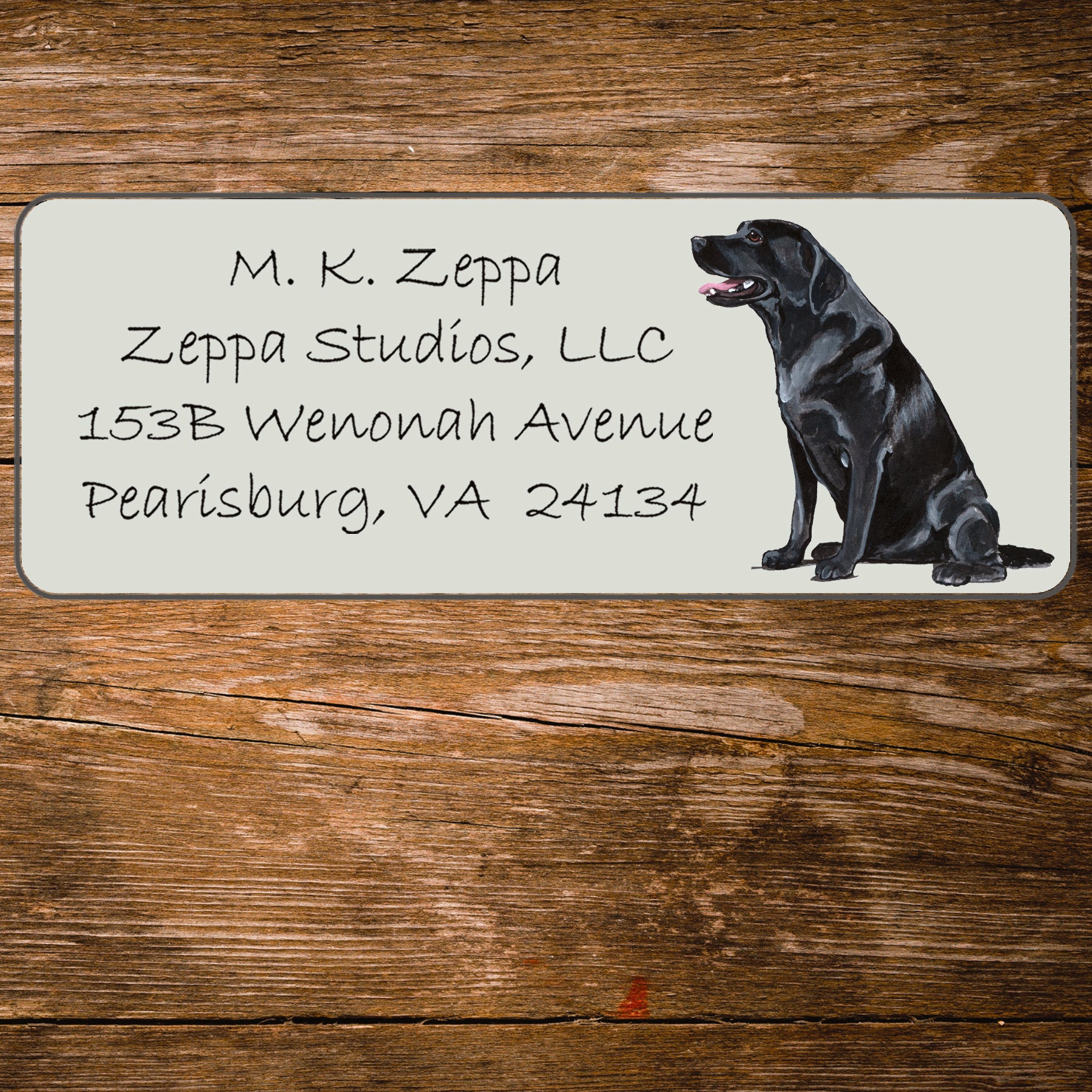 Return address label with a Black Labrador Retriever illustration.