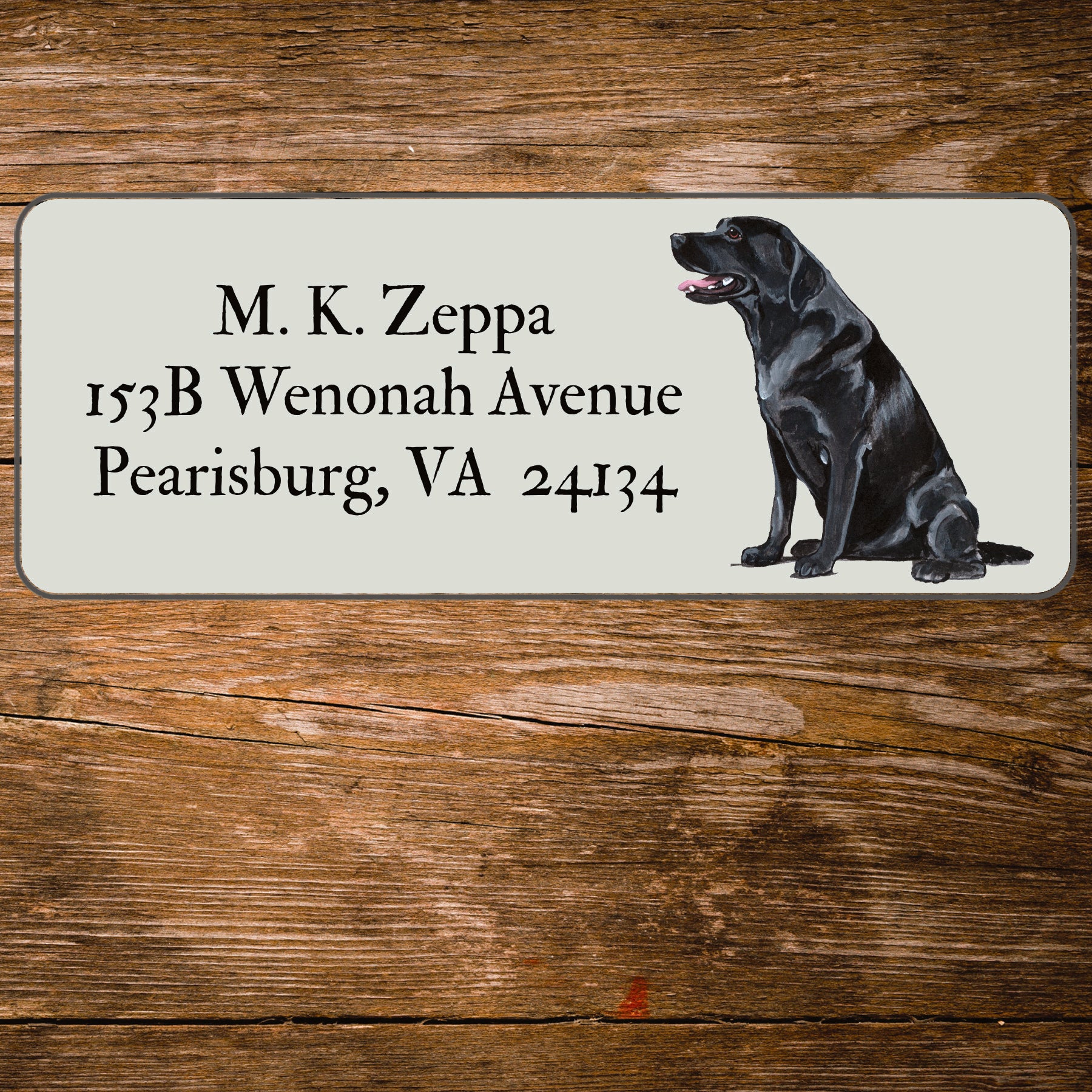 Return address label with a Black Labrador Retriever illustration.