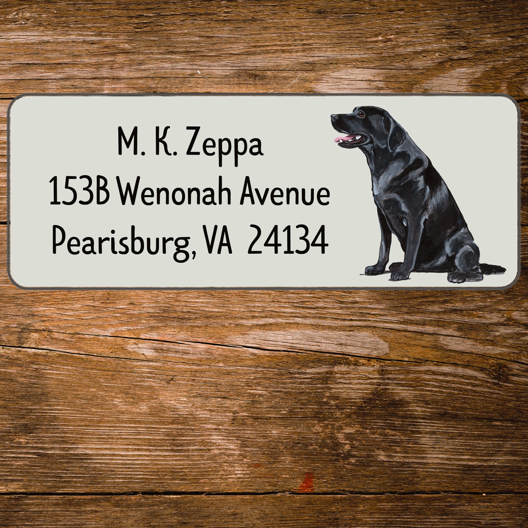 Return address label with a Black Labrador Retriever illustration.